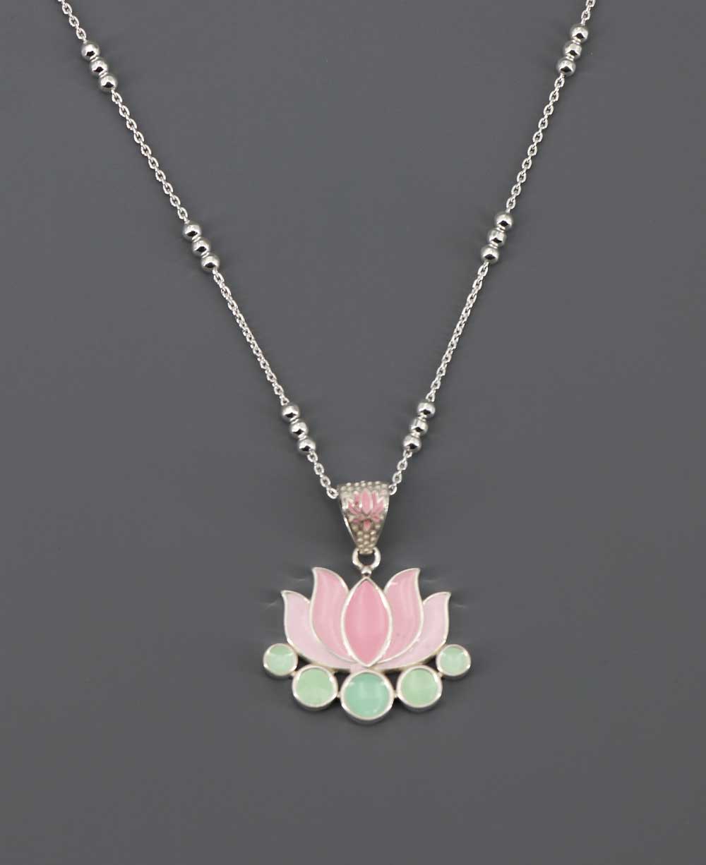 Sterling Silver Lotus Necklace with Enamel Work、mySite、topwebapps