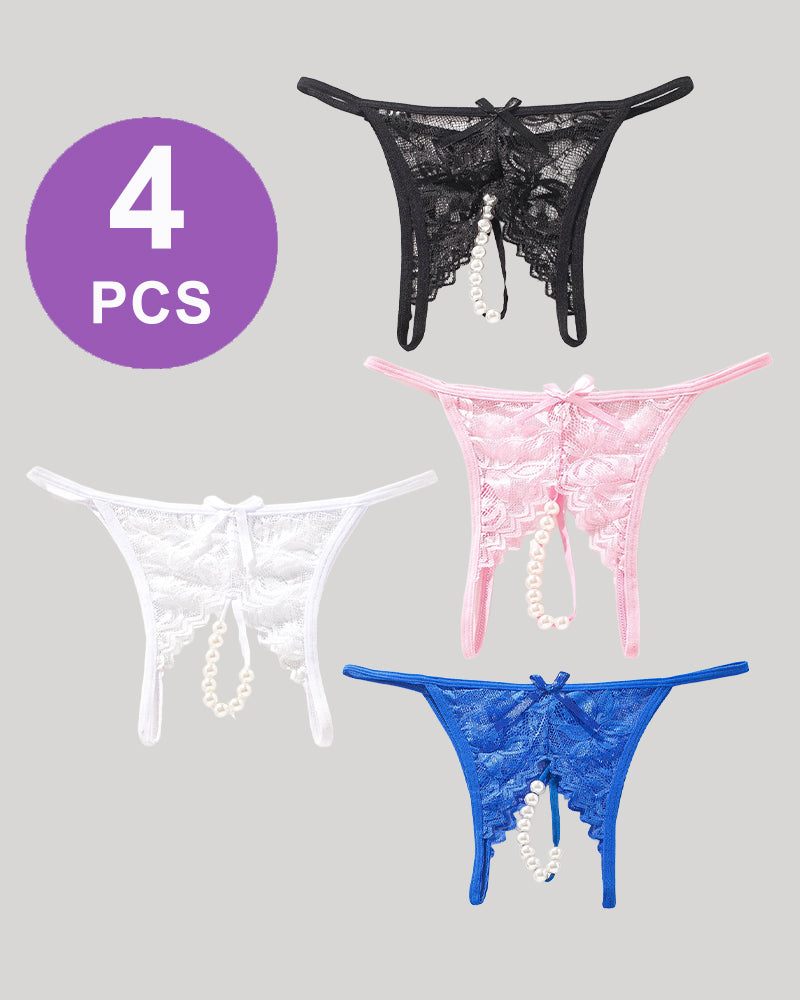 Lace Pearl G-String Low Rise T-Back Thongs Panty Set、mySite、bengalsvssteelers