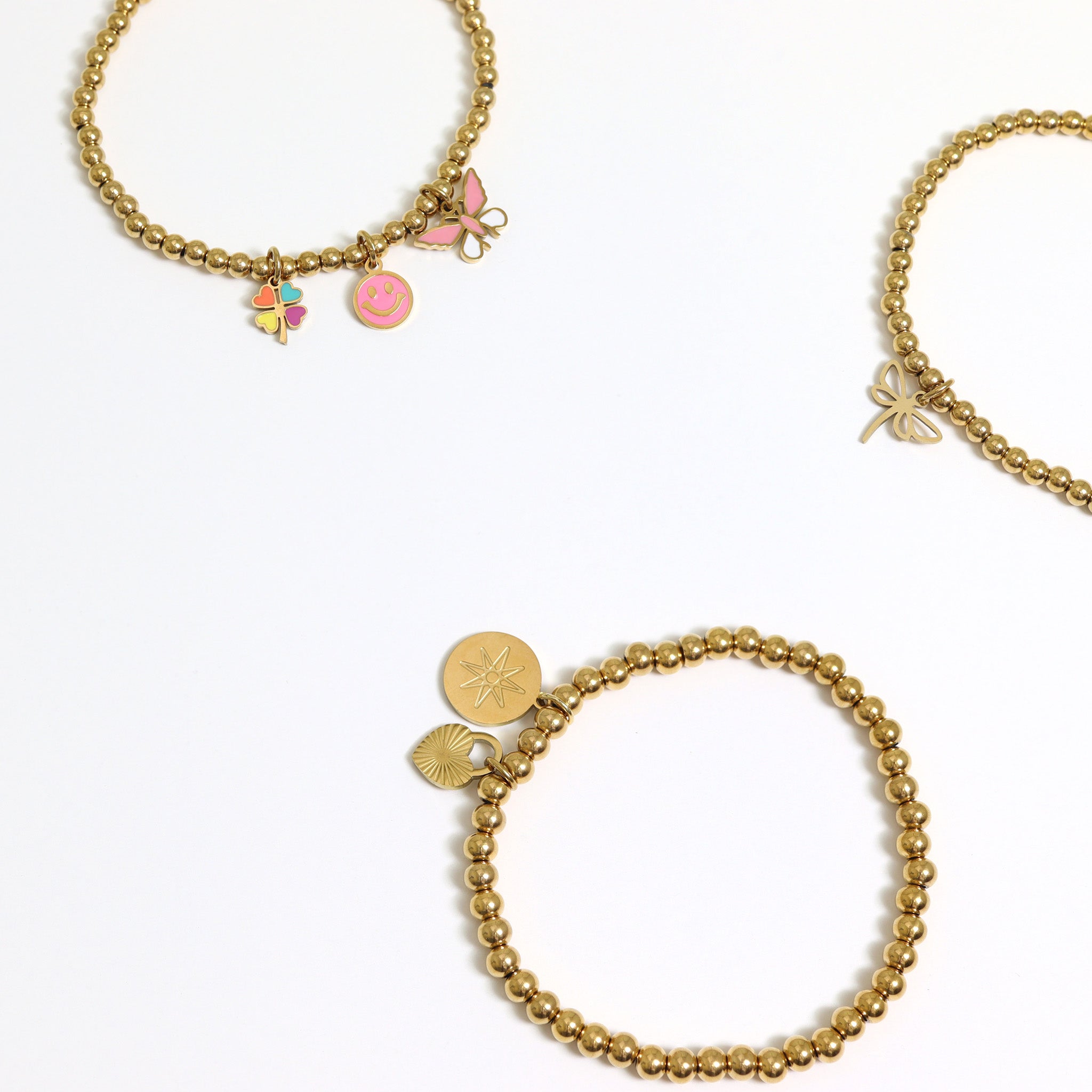 18K Gold PVD Stainless Steel Epoxy Pink and White Butterfly Charm / PDL0030、mySite、dreamappss