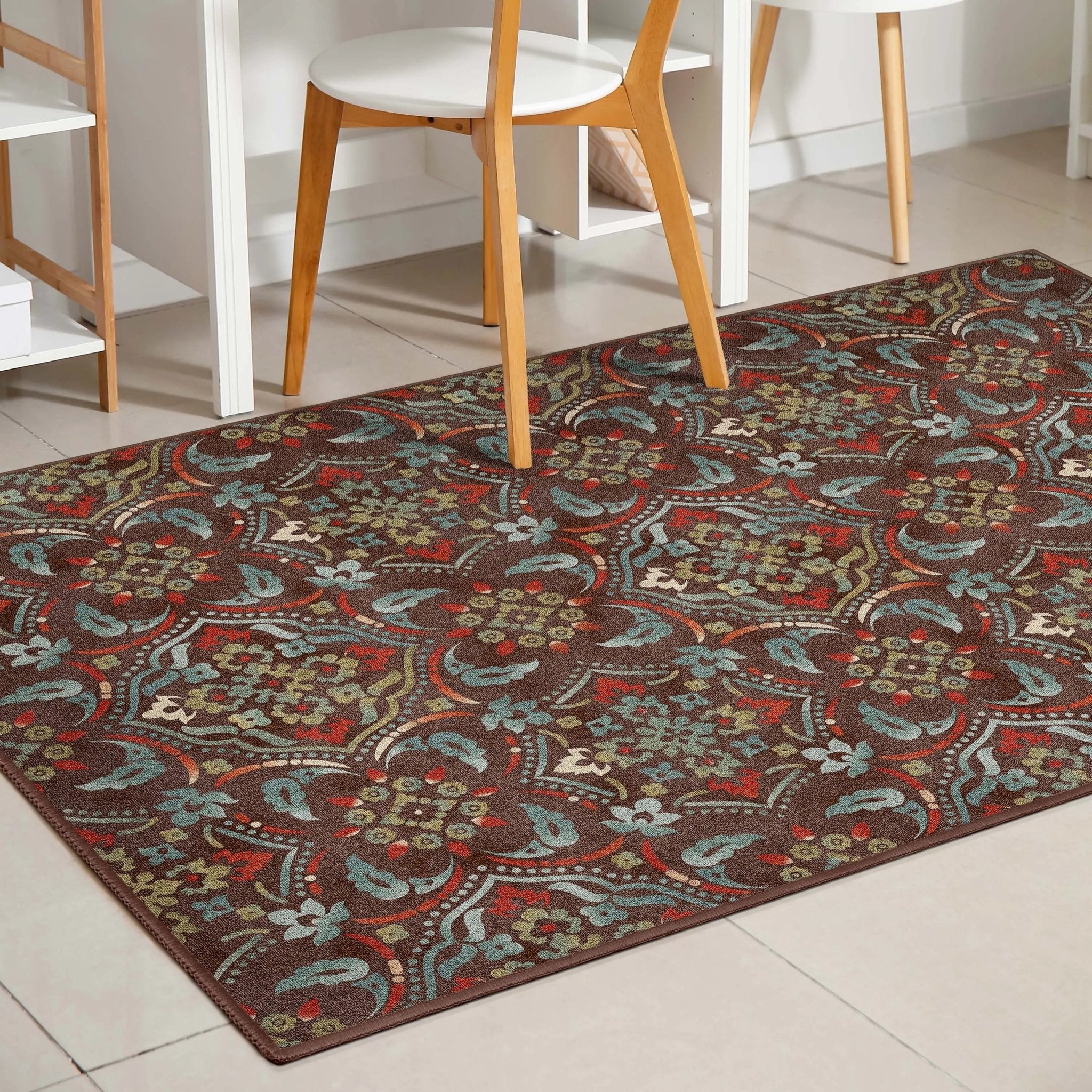 Florence Brown/Grey Floral Flat-Weave Cotton Backing Rug、mySite、gigharbornorthrealestate