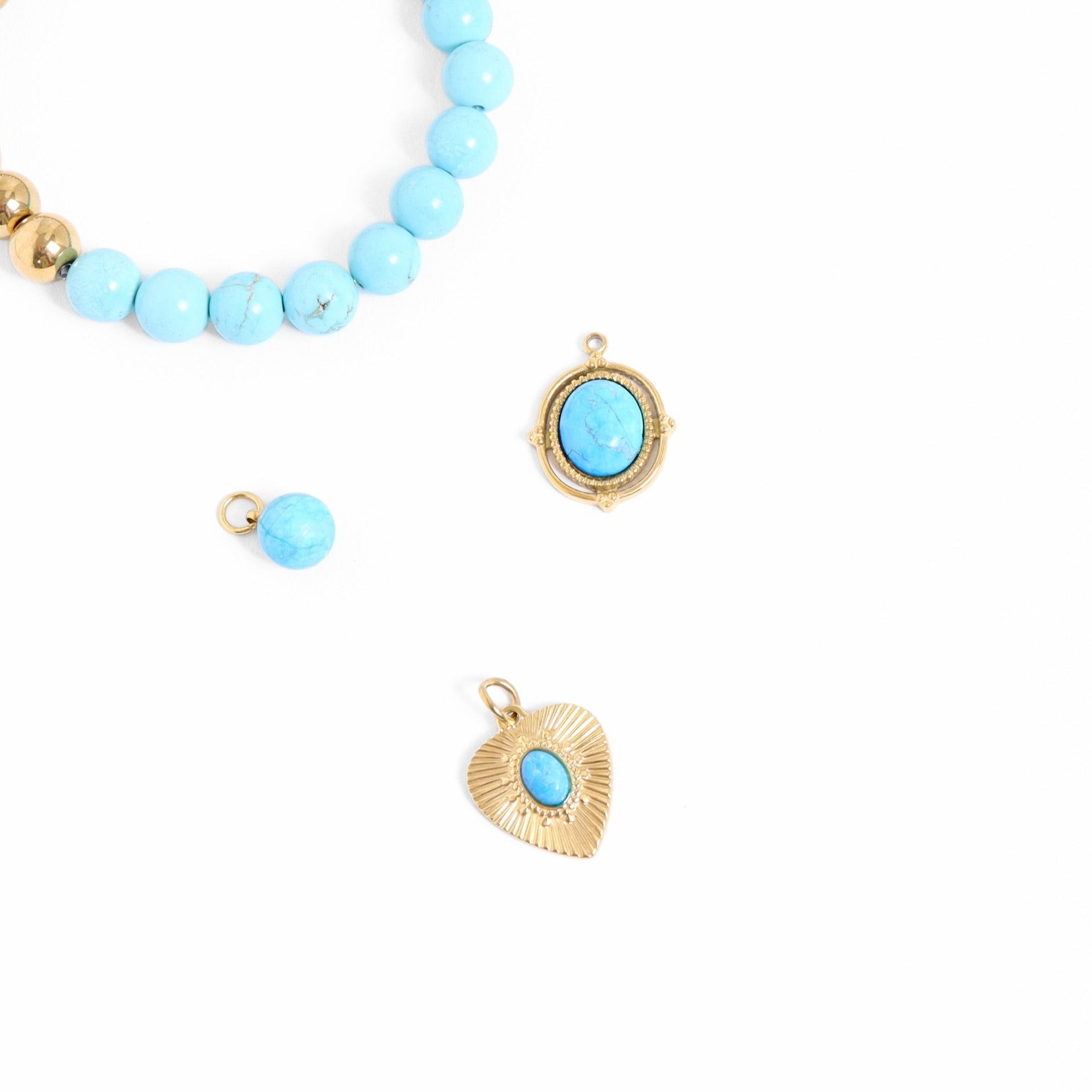 18K Gold PVD Stainless Steel Sunburst Heart Semi Precious Stone Charm / PDL0120、mySite、dreamappss