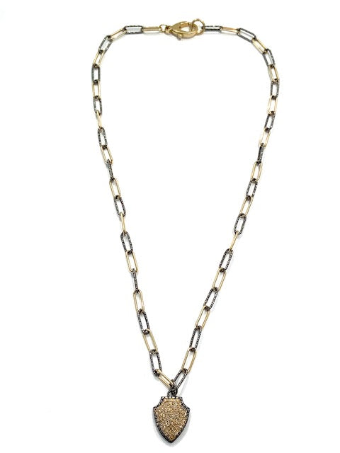 Erin Steele Jewelry Diamond Two Tone Shield Necklace、mySite、noshort