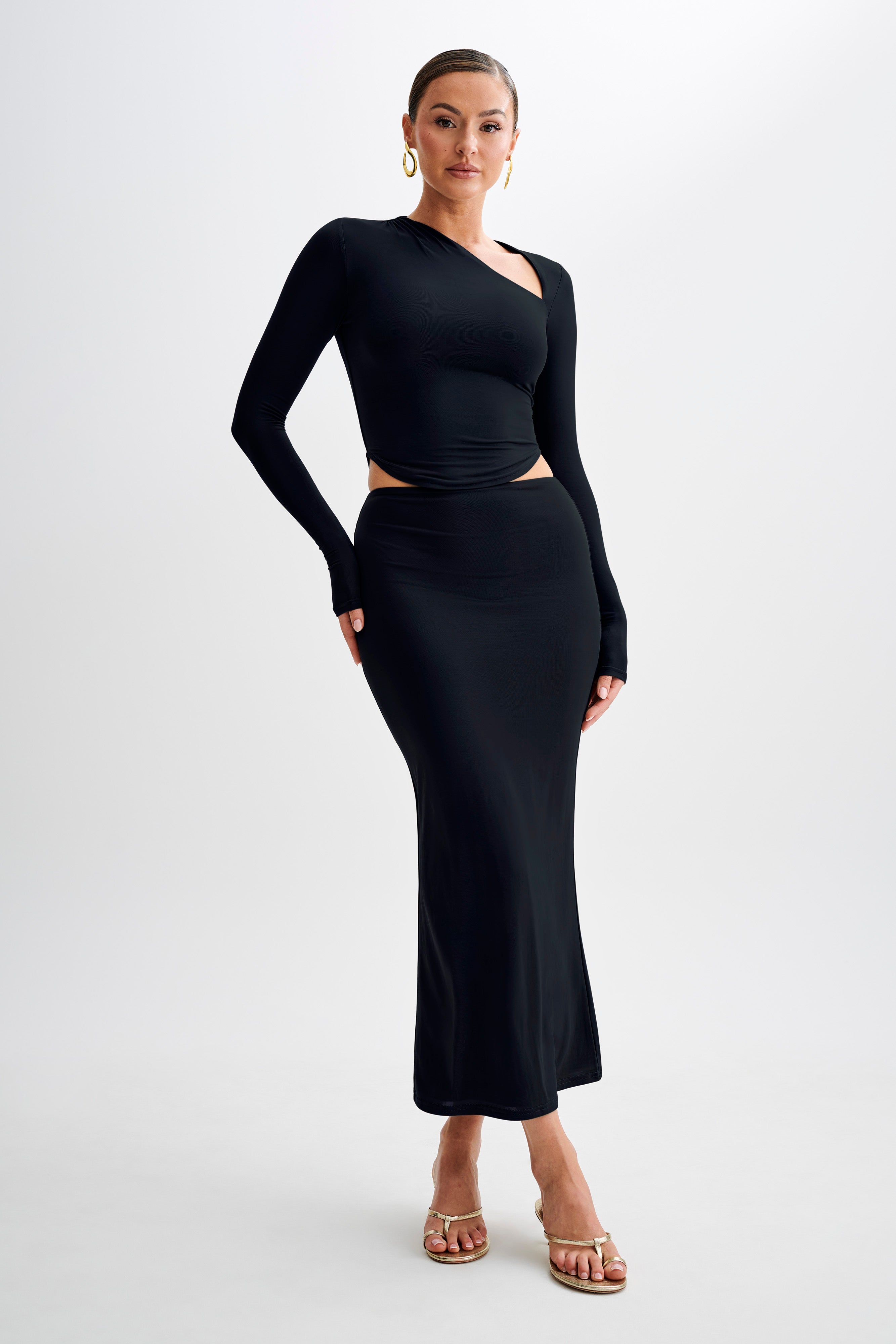 Bruna Slinky Long Sleeve Top With Cut Out - Black、mySite、solidvoid