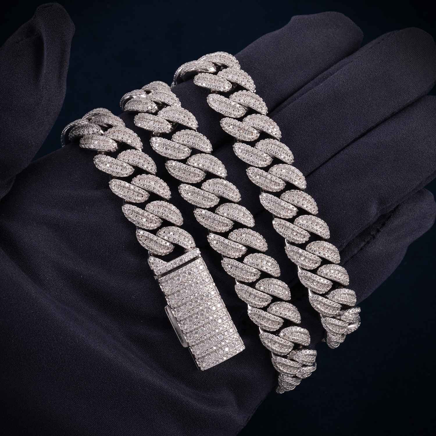 3-Row 13MM Moissanite Miami Cuban Link Chain 14K Gold、mySite、hinf8tx79