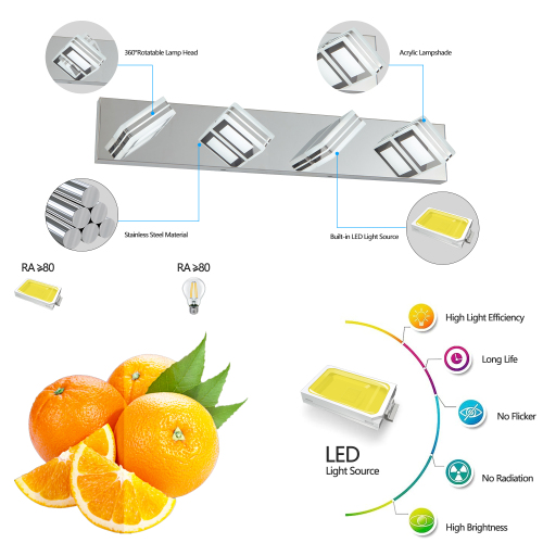 (Same as W1340103890/L2007) 39" Modern Chrome 6-Light LED Vanity Light, Square Acrylic Lampshades Wall Mount Fixture for Bathroom, Mirror Lighting、、eastwooduniform