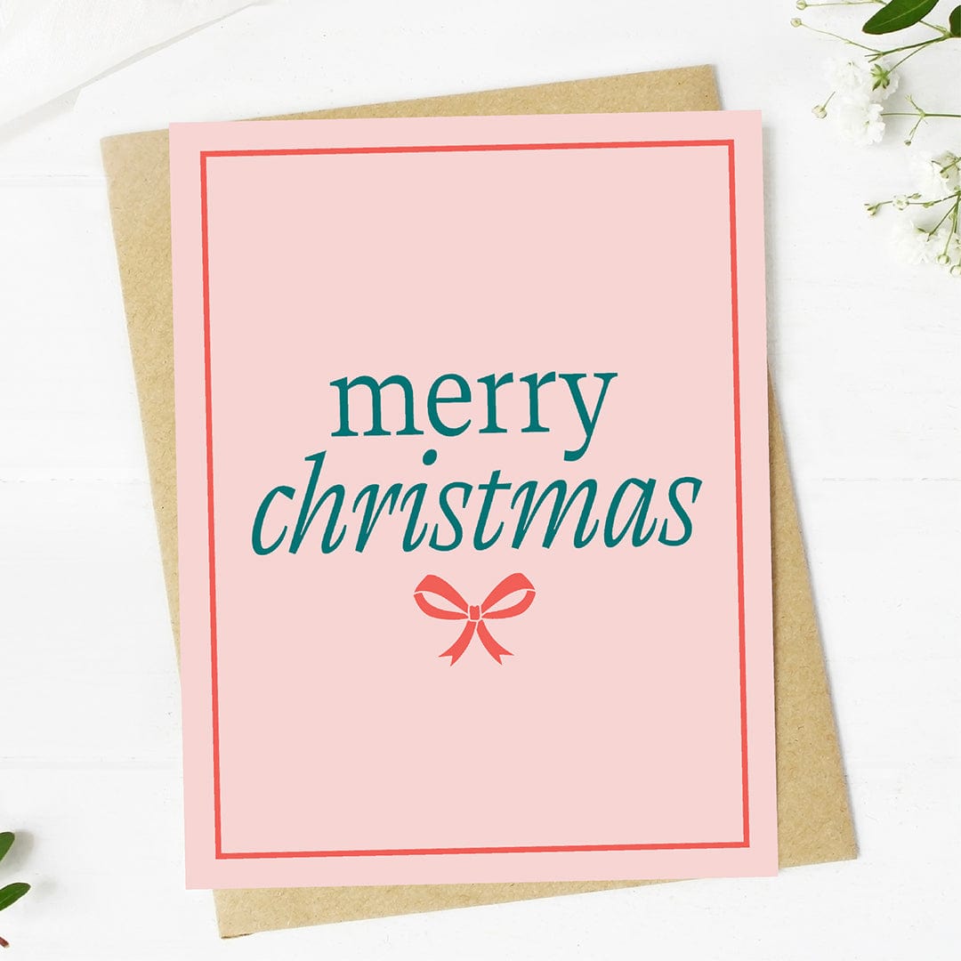 Merry Christmas Pink & Green Bow Card、mySite、elrpsem3k