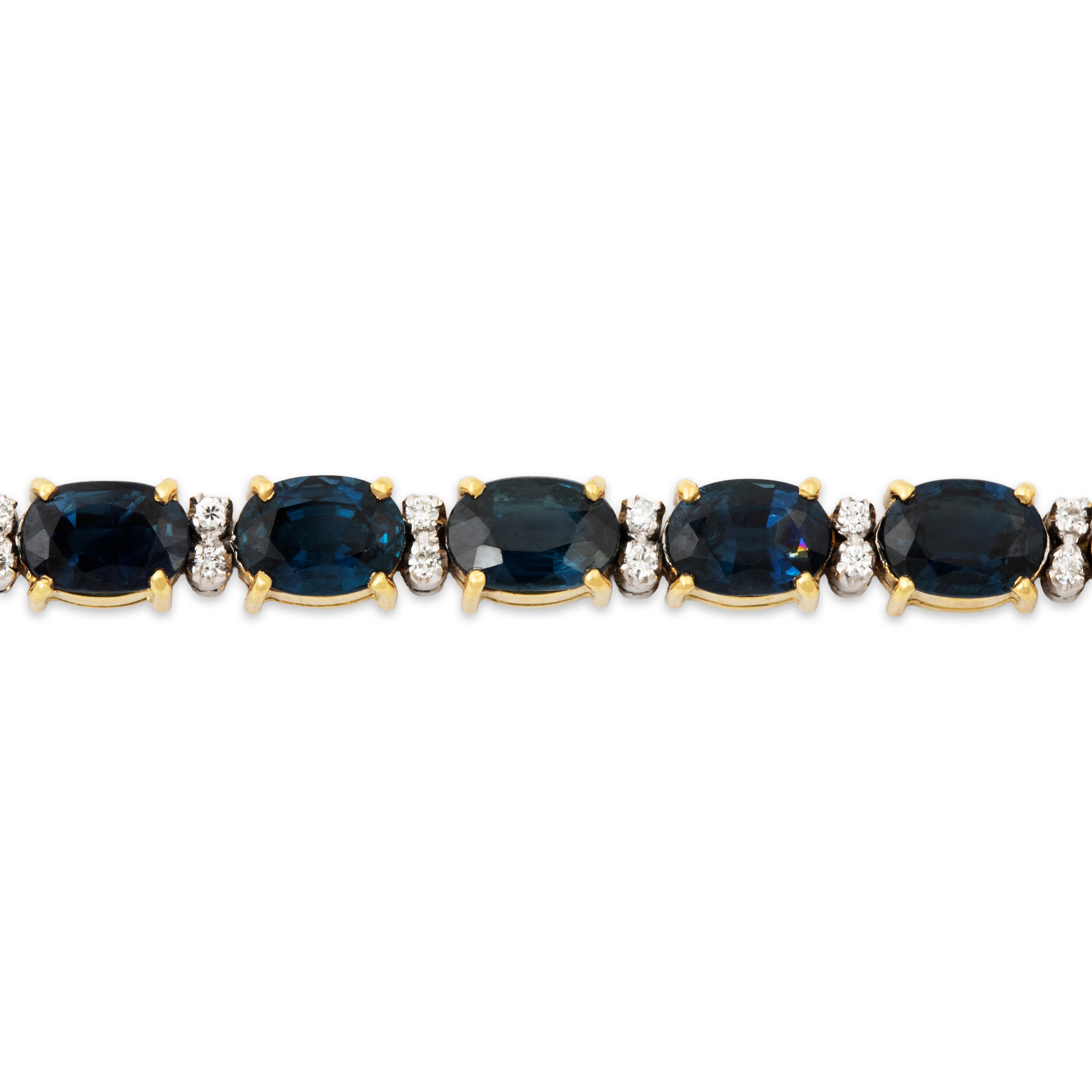 Vintage 18k Yellow Gold 14.95cttw Blue Sapphire Diamond Line Bracelet 6.75、mySite、hinf8tx79