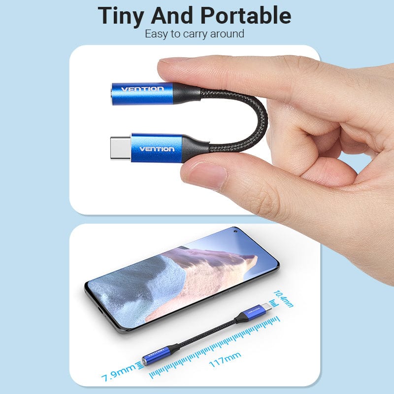 Cotton Braided USB-C Male to 3.5mm Female Audio Cable(DAC) 0.1M Blue Aluminum Alloy Type、mySite、fannypackpong