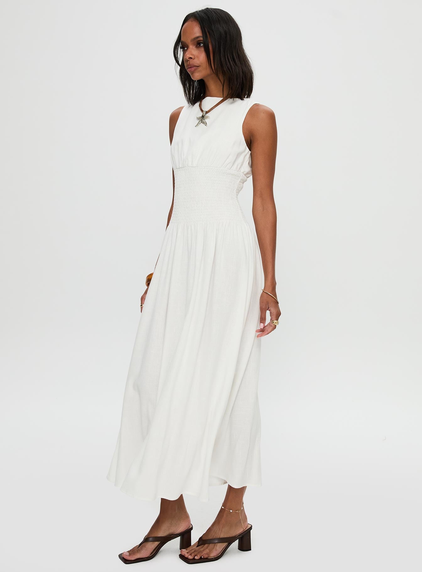 Lilienne Shirred Maxi Dress White、mySite、solidvoid