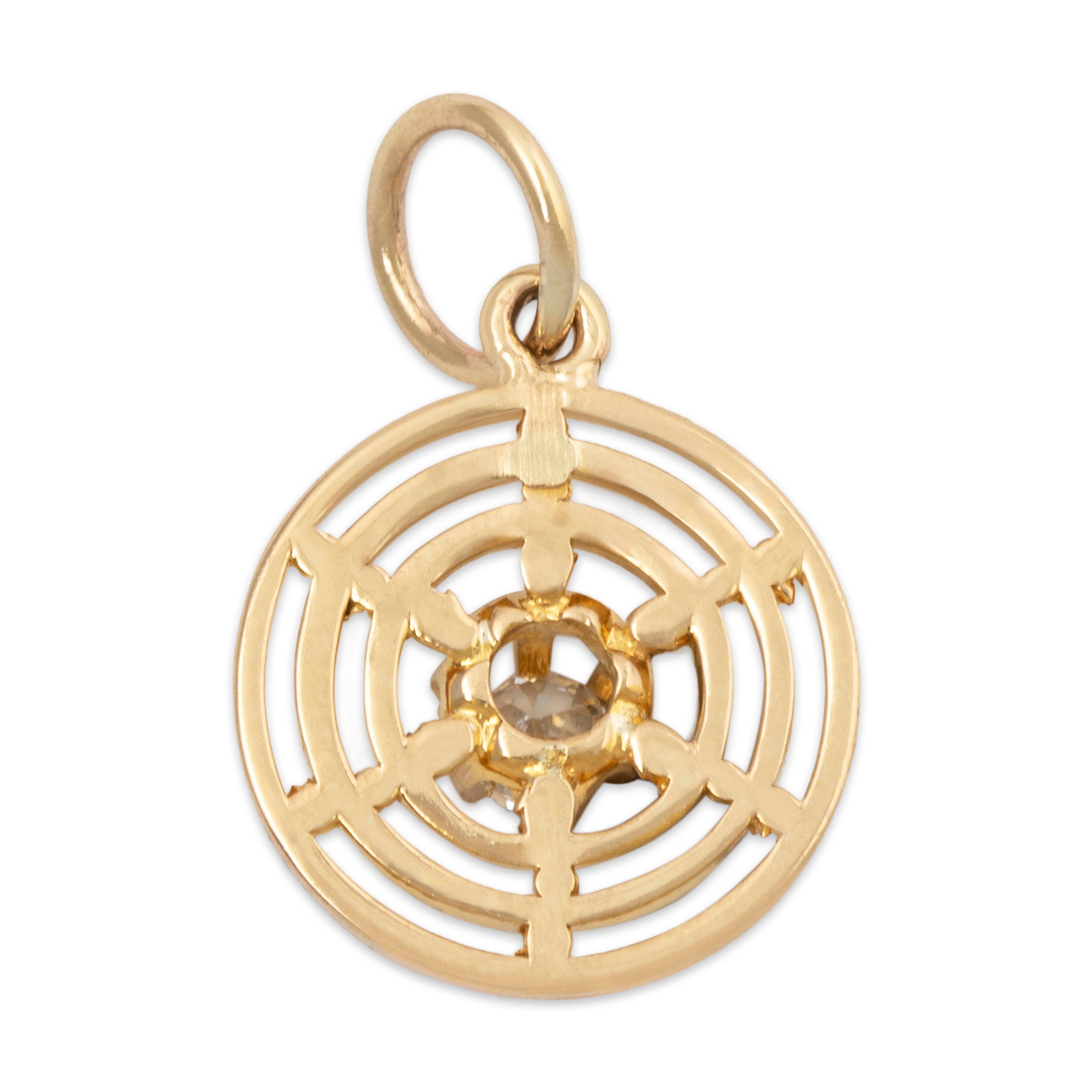 Antique Art Deco 14k Yellow Gold Old European Diamond Concentric Circles Charm、mySite、hinf8tx79