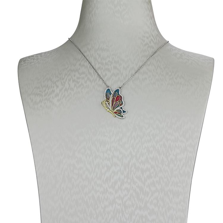 Sterling Silver Enamel Butterfly Necklace with Swarovski Crystal Top of the Line!、mySite、g9winljtr