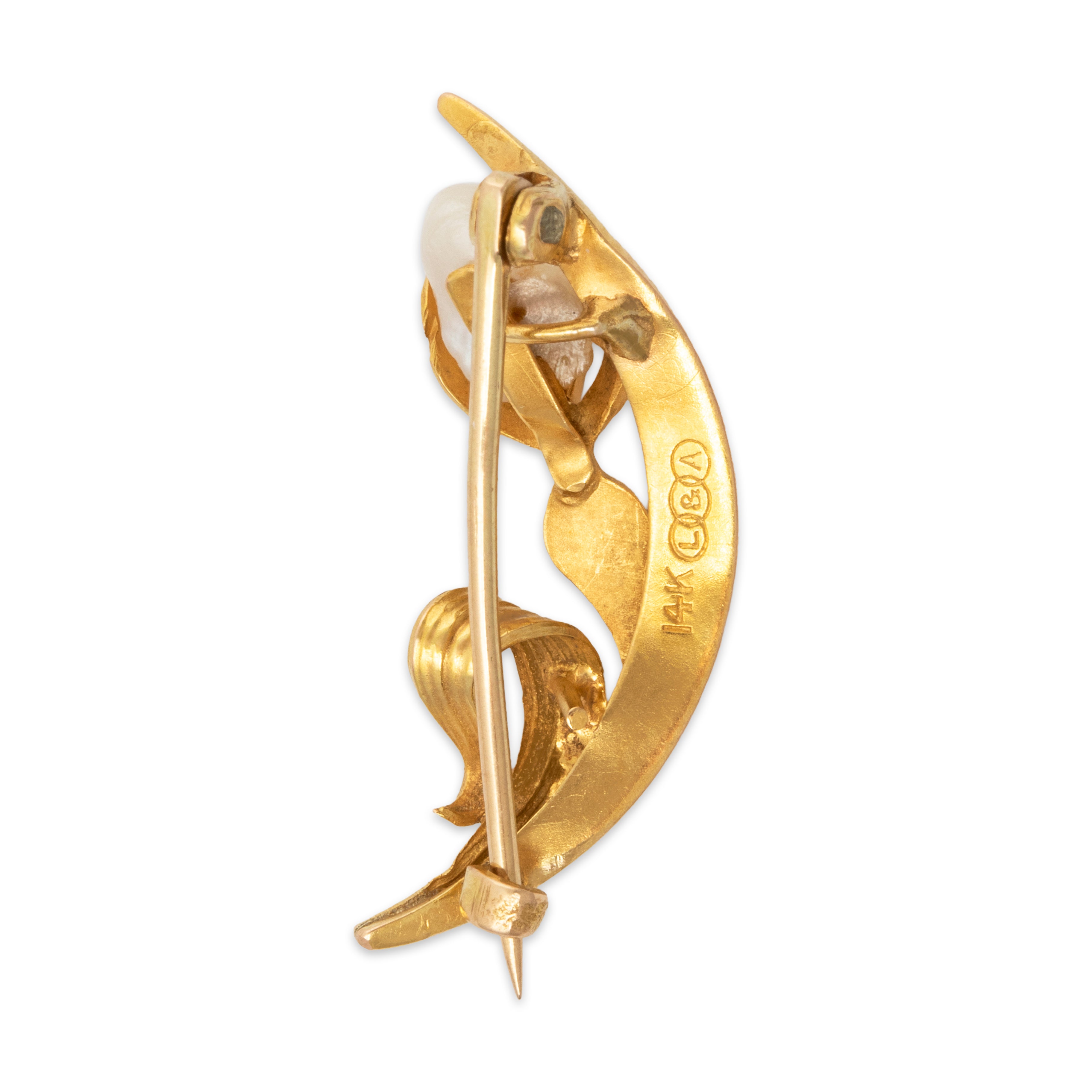 Antique Link & Angell 14k Yellow Gold Pearl Art Nouveau Floral Pin / Brooch、mySite、hinf8tx79