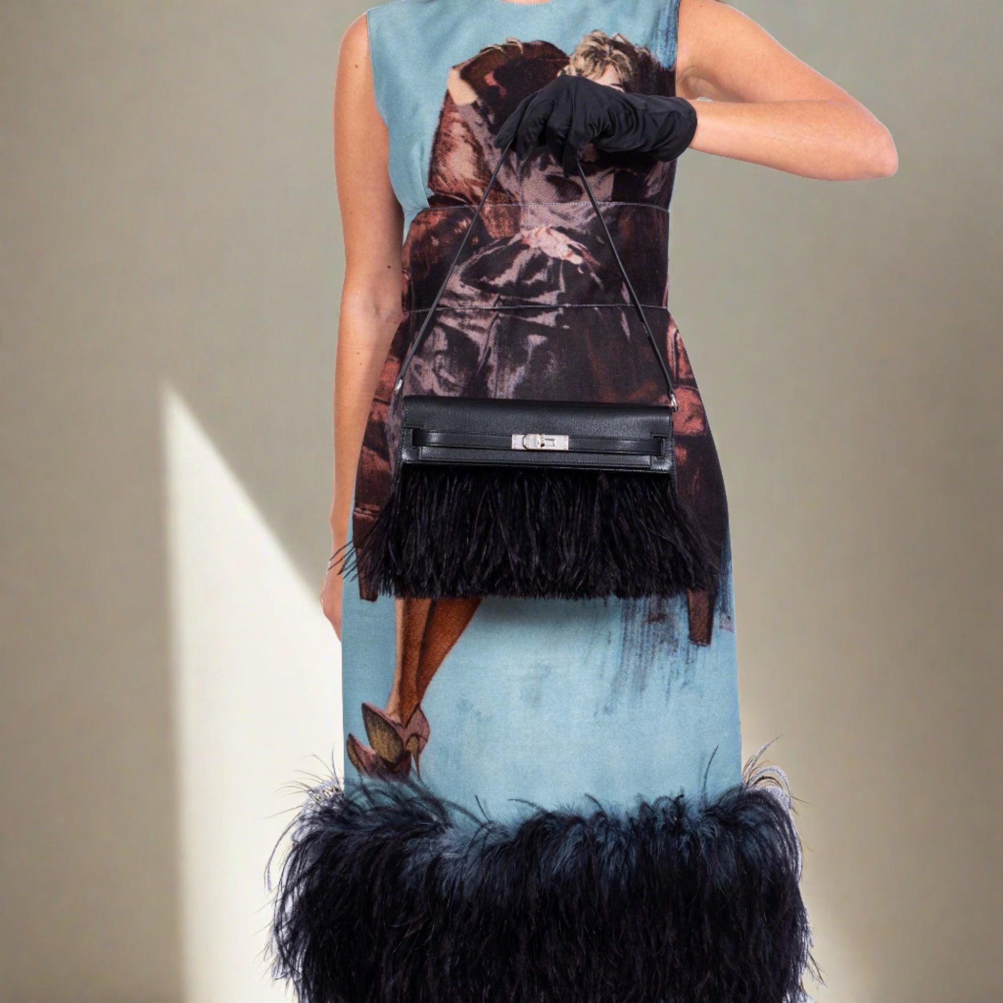 Hermès Feather Kelly Elan Black Chevre and Ostrich Feathers Palladium Hardware、mySite、garminoutage.com