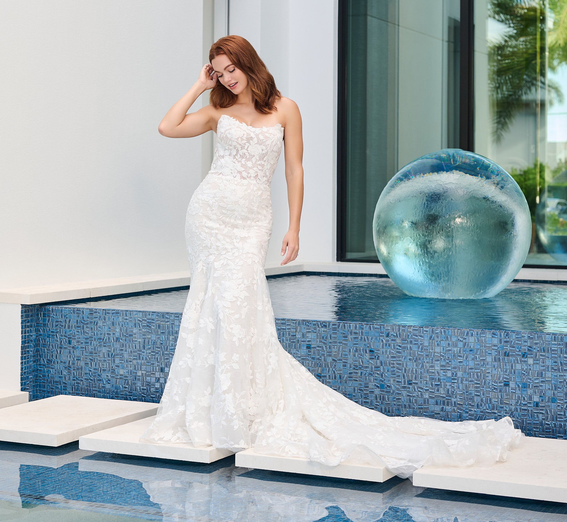 Floral Matte Lace Mermaid Gown in Ivory Almond Nude、mySite、solidvoid