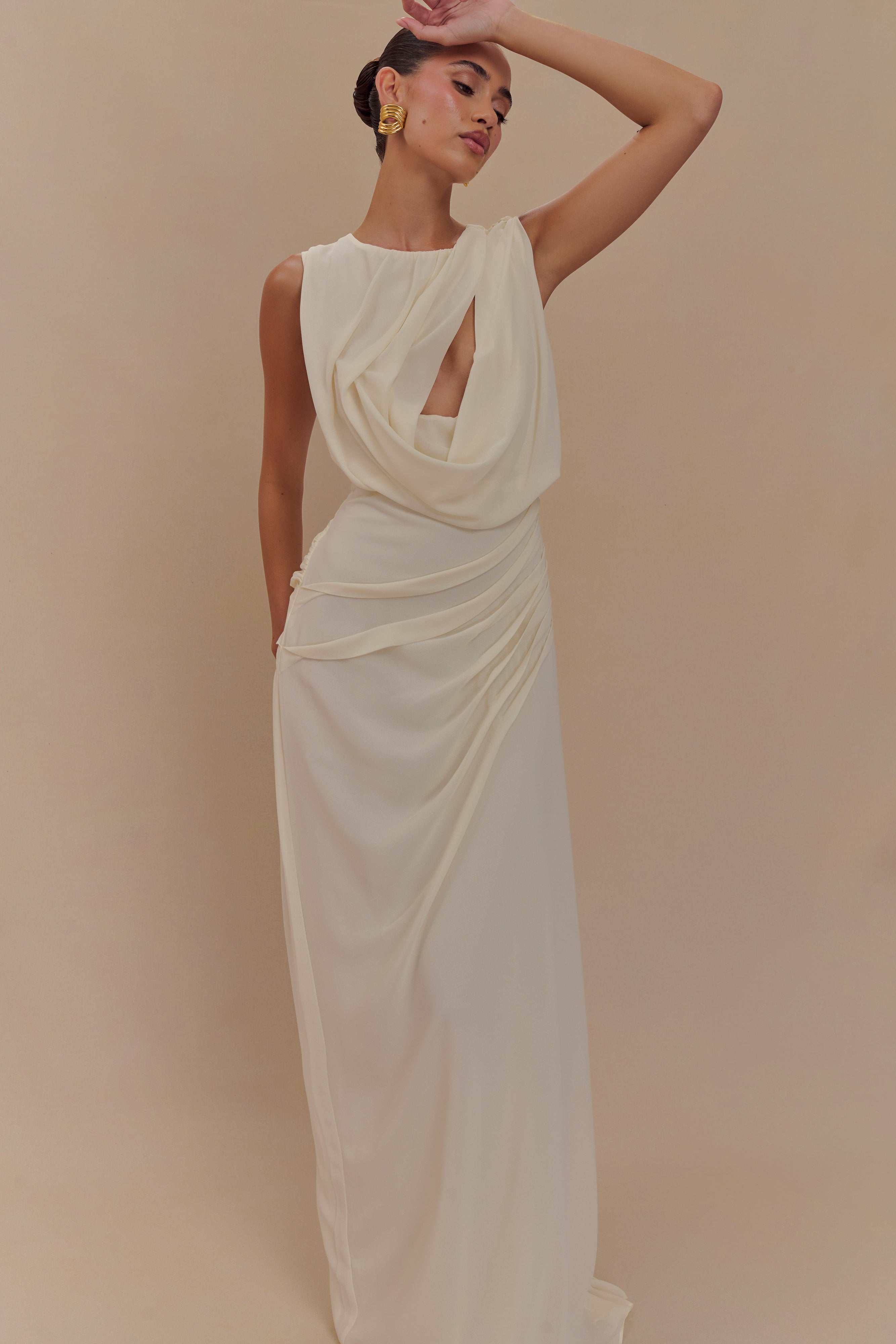 Oria Chiffon Maxi Dress - Ivory、mySite、solidvoid