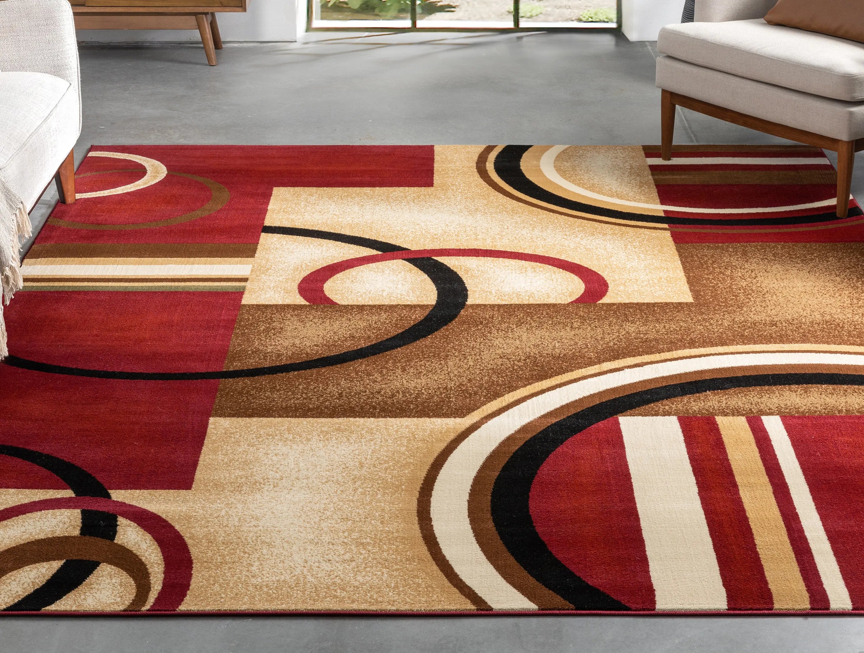 Arcs & Shapes Red Modern Rug、mySite、gigharbornorthrealestate