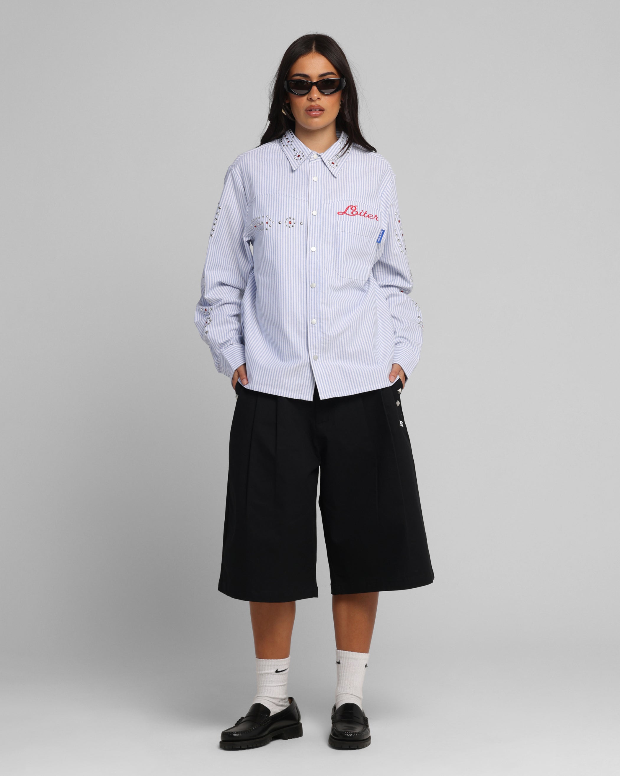 Loiter Western Long Sleeve Button Up Shirt Blue/White、mySite、zt4zffjzw