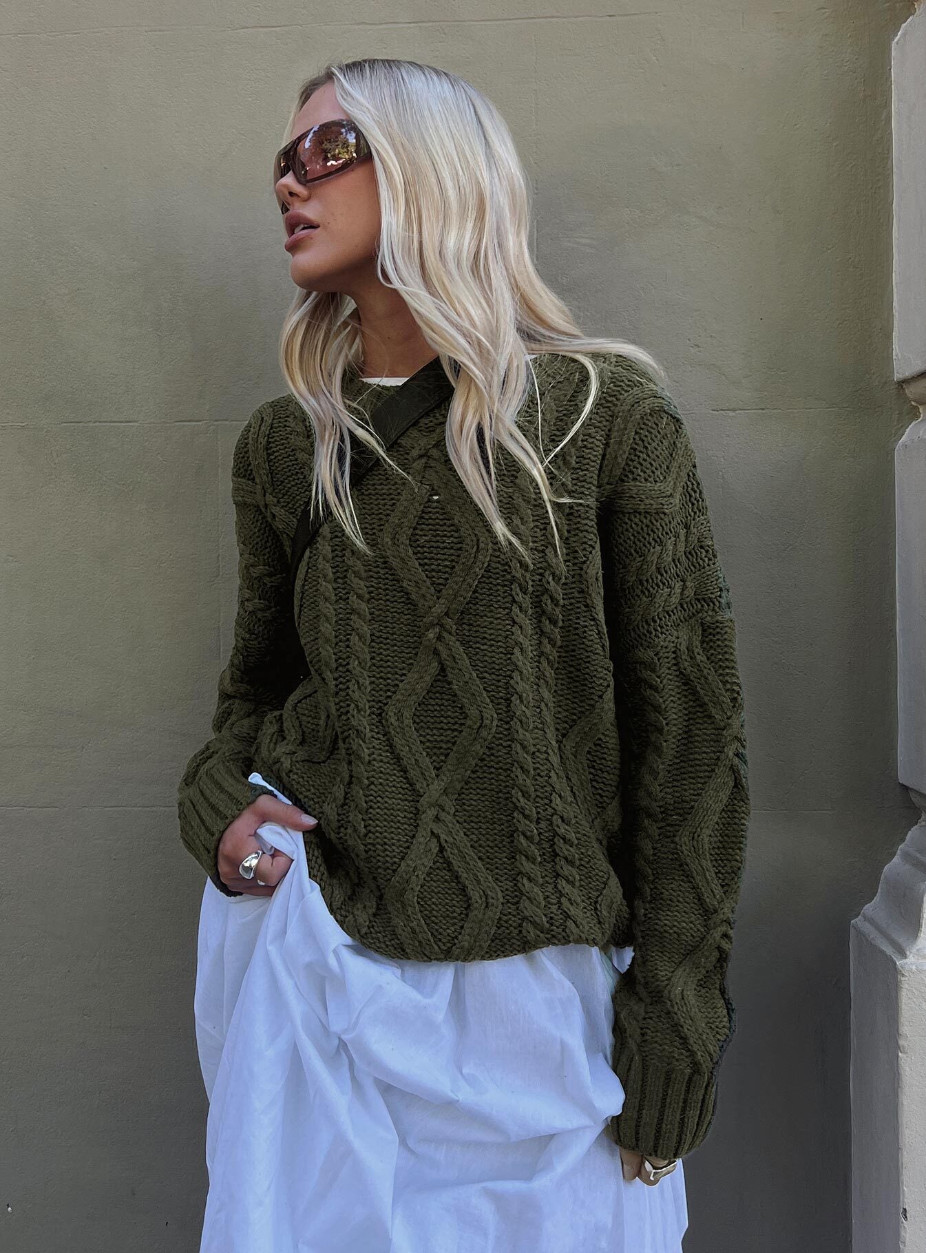 Anaya Oversized Sweater Olive、mySite、solidvoid