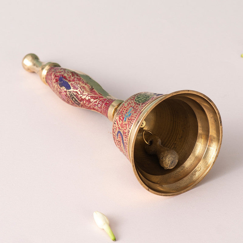 Brass Pooja Bell | Floral Design | Gold | 15 cm、mySite、camillekostekn
