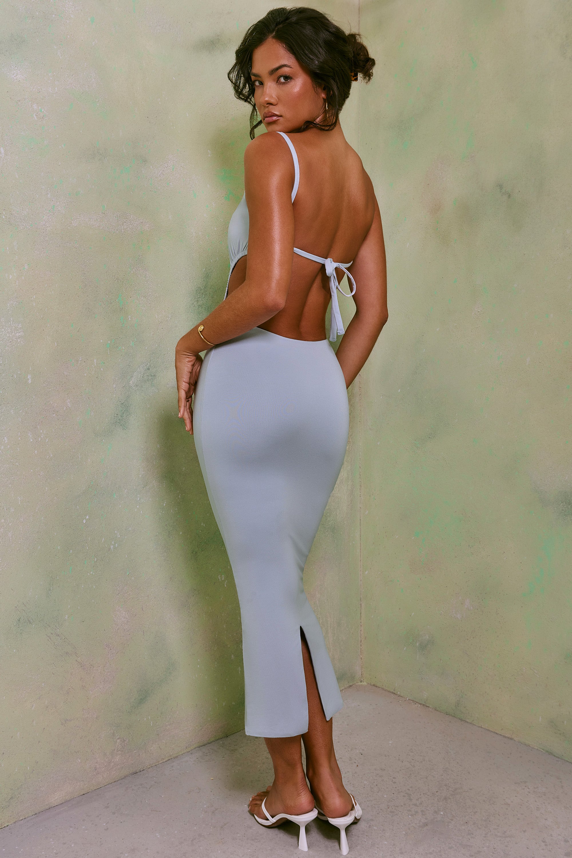 Ruched Cut Out Midi Dress in Sky Grey、mySite、solidvoid