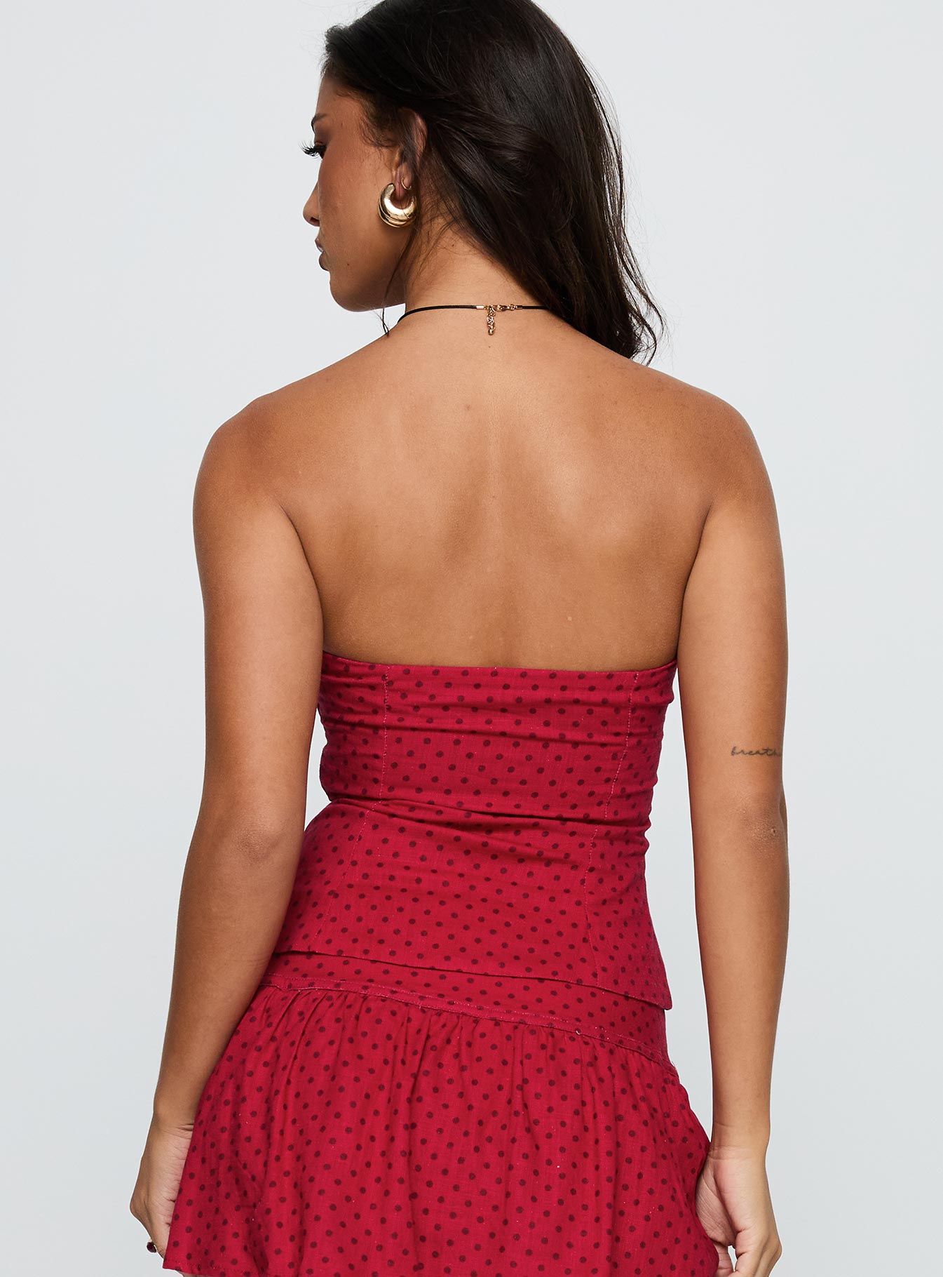 Kandee Twist Linen Blend Top Red Polka、mySite、solidvoid