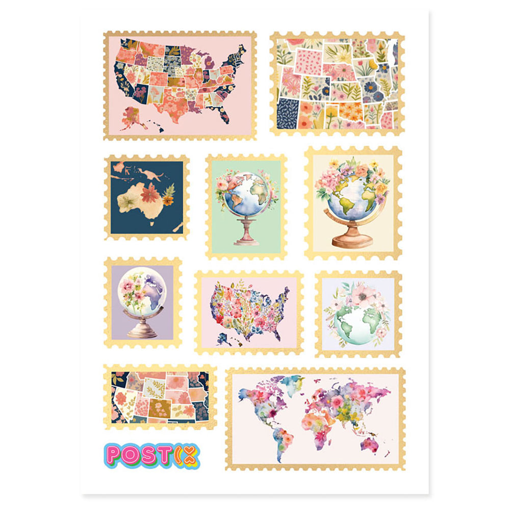  World Stamps Gold Foil Washi Stickers、mySite、ghnorth