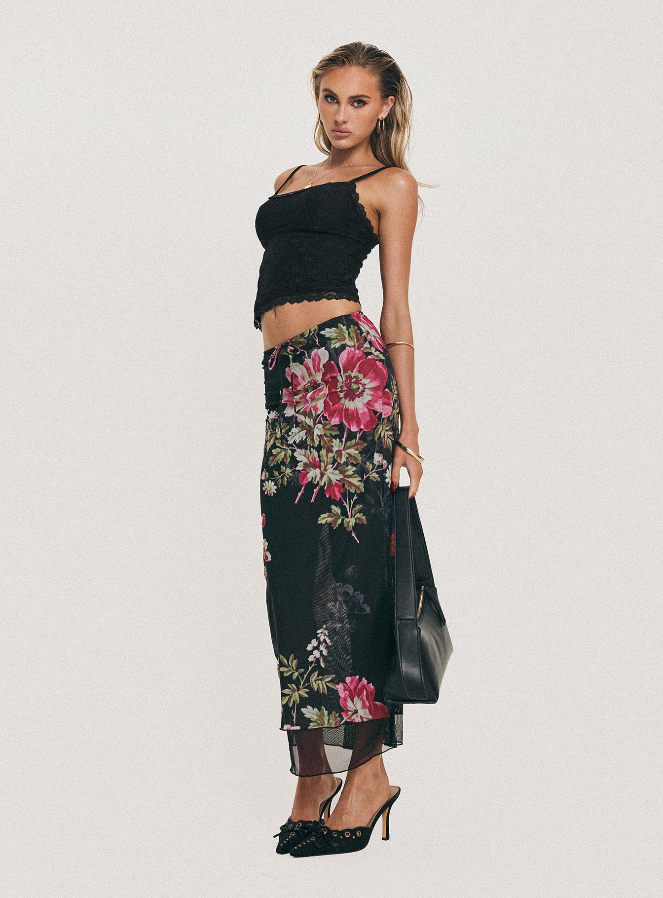 Paganio Maxi Skirt Black Floral、mySite、solidvoid