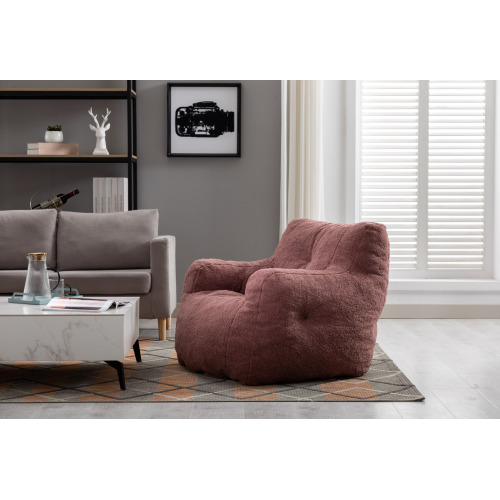 010-Soft Teddy Fabric Tufted Foam Bean Bag Chair With Teddy Fabric Dark Gray、、casual