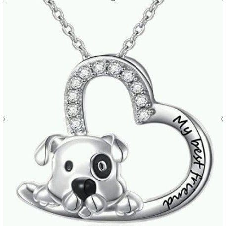 Sterling Silver Best Friend Dog in Heart Necklace for Pet Lovers、mySite、g9winljtr