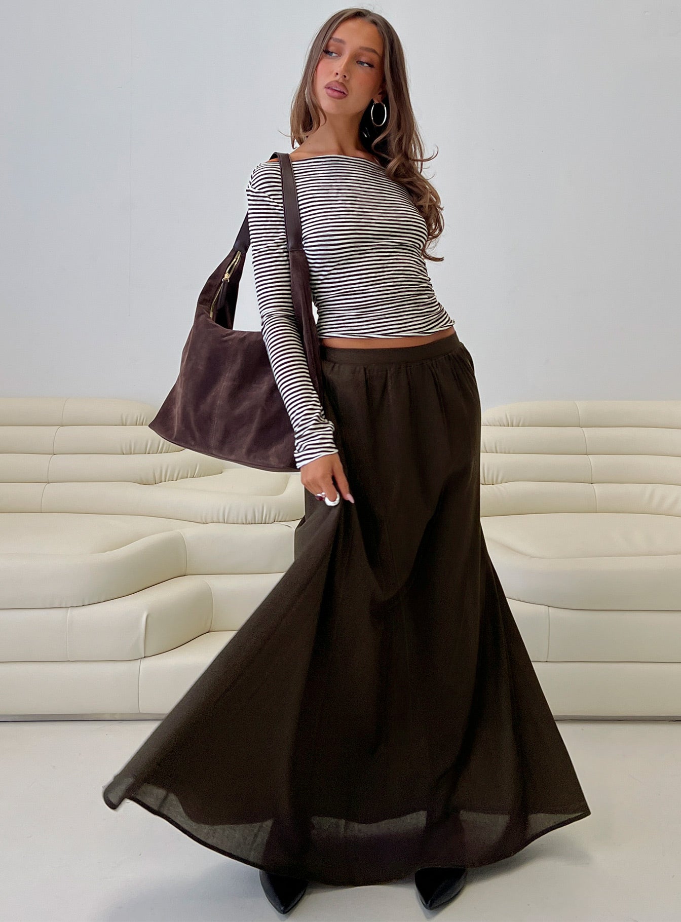 Hallee Maxi Skirt Brown、mySite、solidvoid