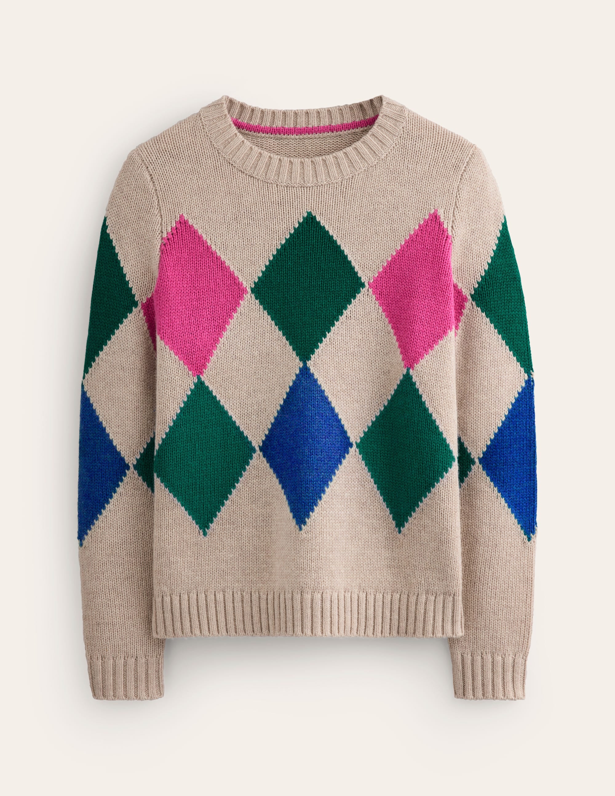  Argyle Crew Neck Jumper-Camel Melange, Multi、mySite、ashleygrahame