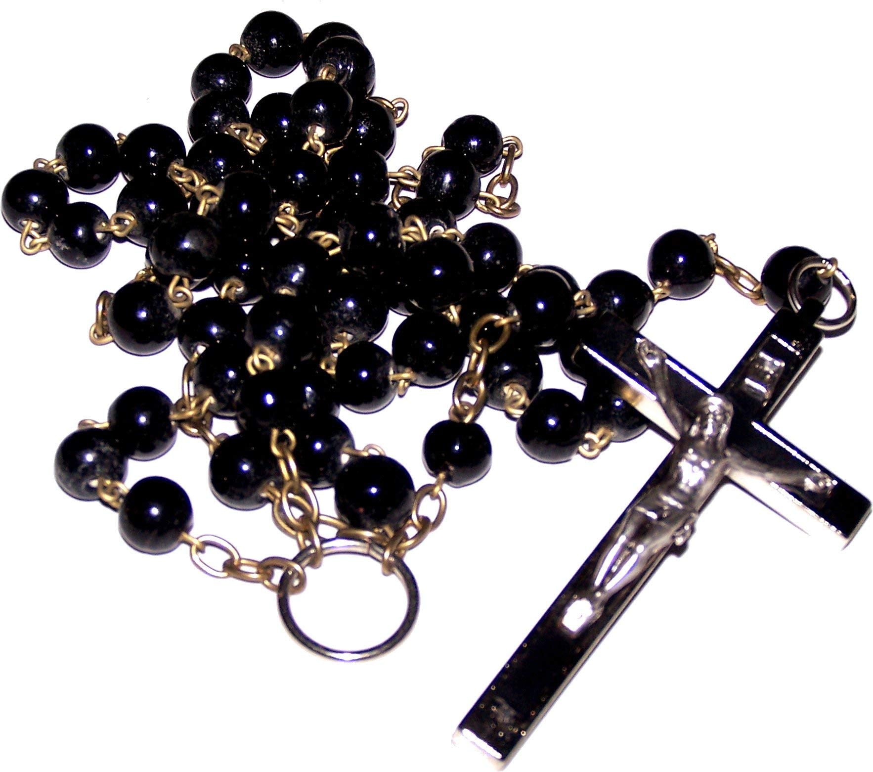 Habit Priest Rosary with Large black enameled Crucifix - Jerusalem style III - very long ( 32 inches )、mySite、topwebapps