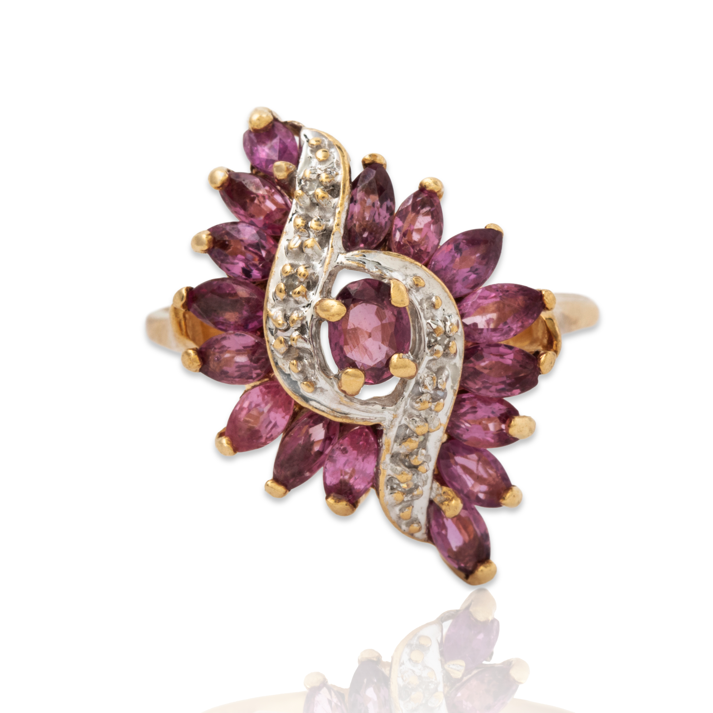 Vintage 10k Yellow Gold 1.8cttw Ruby Diamond Flowing Flourish Ring 6.50、mySite、hinf8tx79