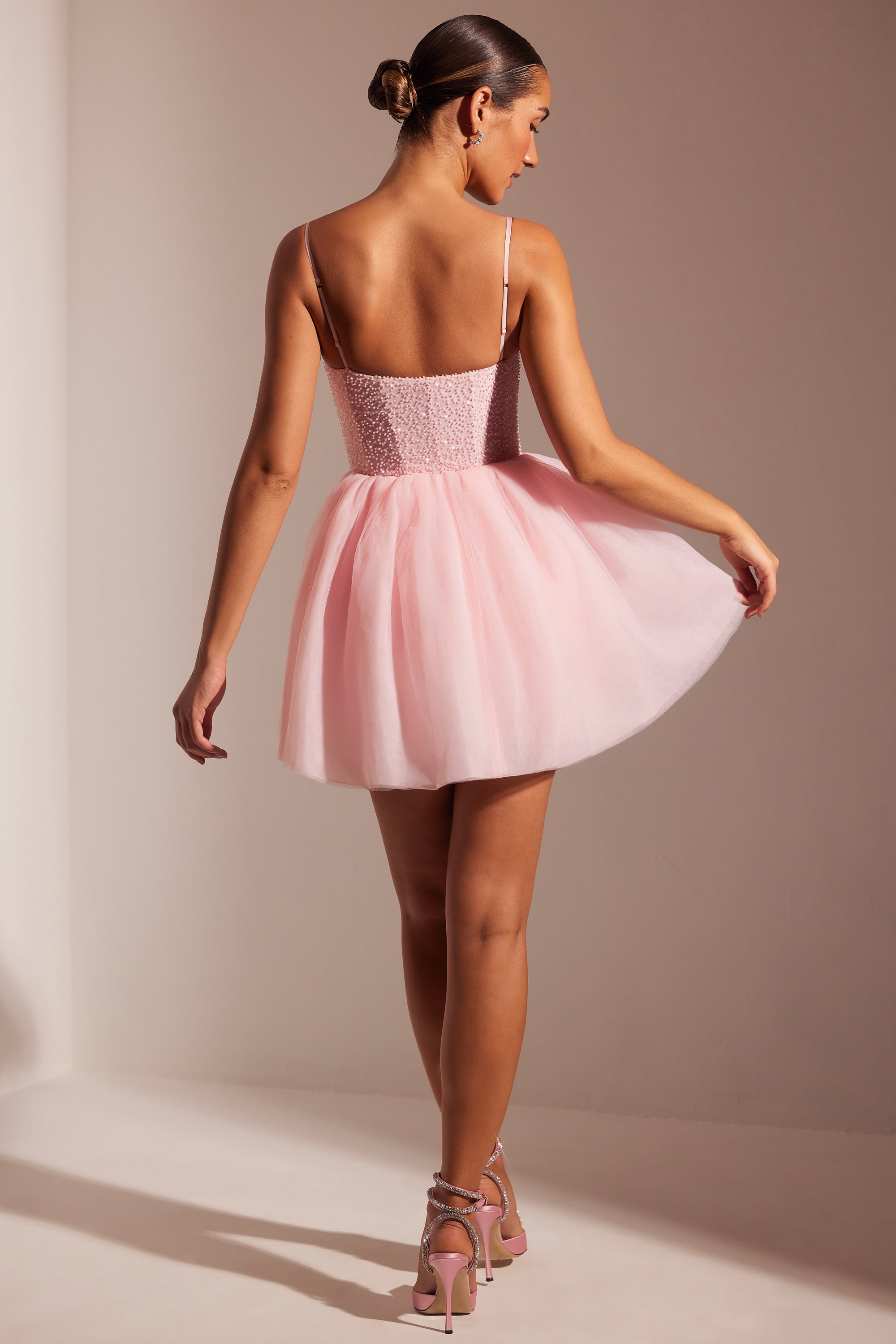 Embellished Corset Tulle Skirt Mini Dress in Blush、mySite、solidvoid