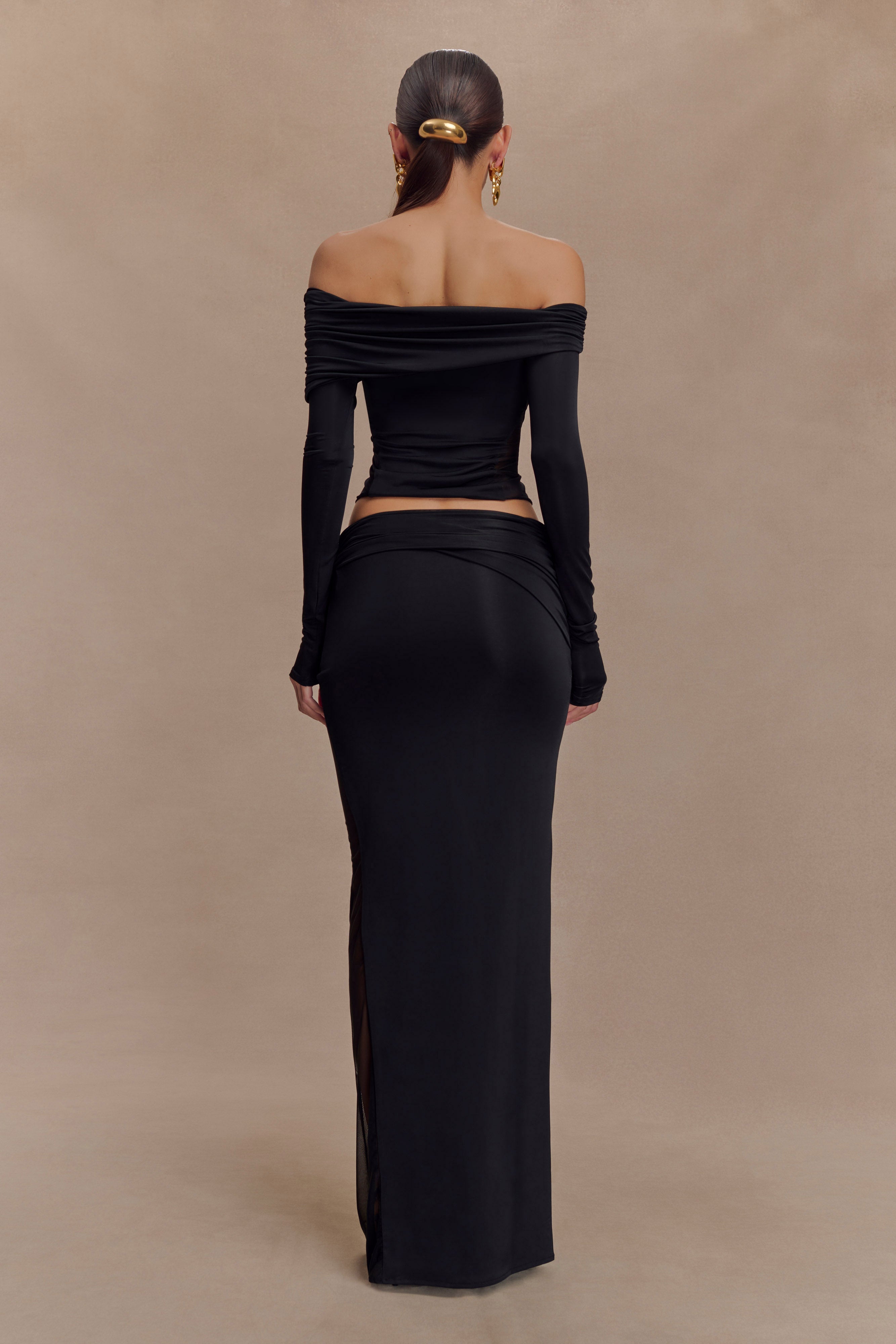 Judy Slinky And Mesh Off Shoulder Top - Black、mySite、solidvoid