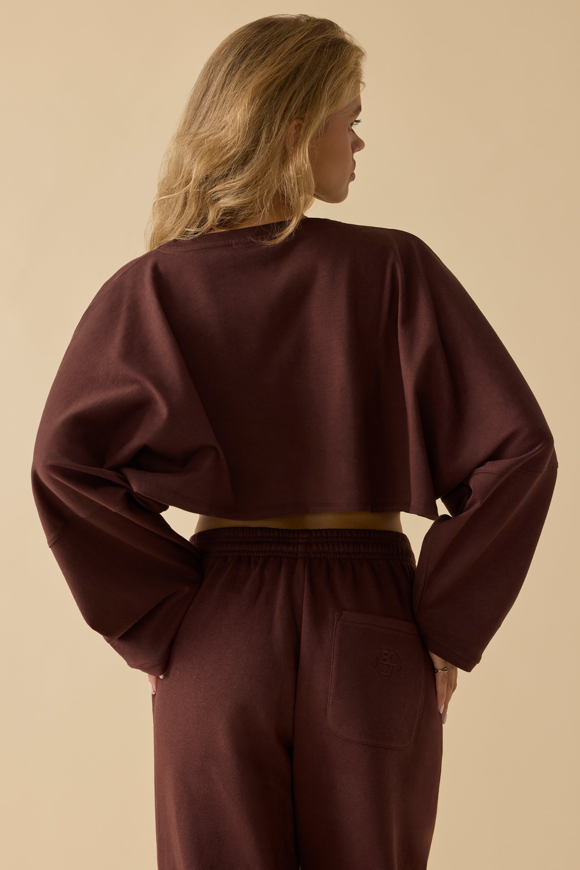Oversized Long Sleeve Crop Top in Mahogany、mySite、solidvoid