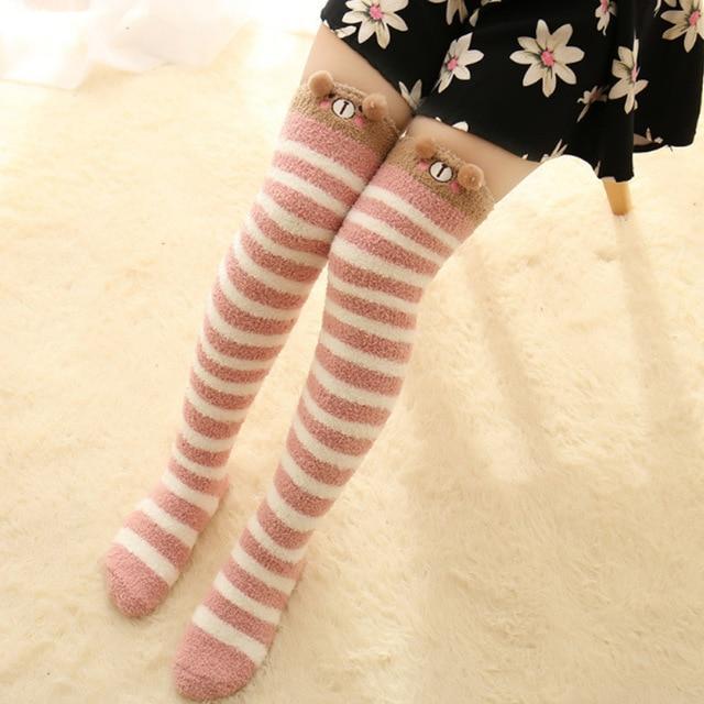 Thigh High Fuzzy Plush Socks, Leggings Adorable Animals to Keep Legs Warm! *、mySite、g9winljtr
