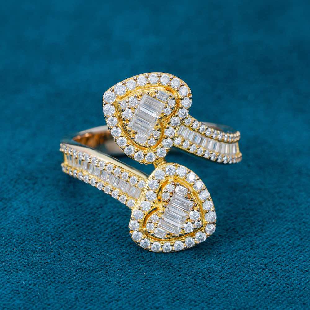 Moissanite Double Heart Baguette Ring 14k、mySite、hinf8tx79