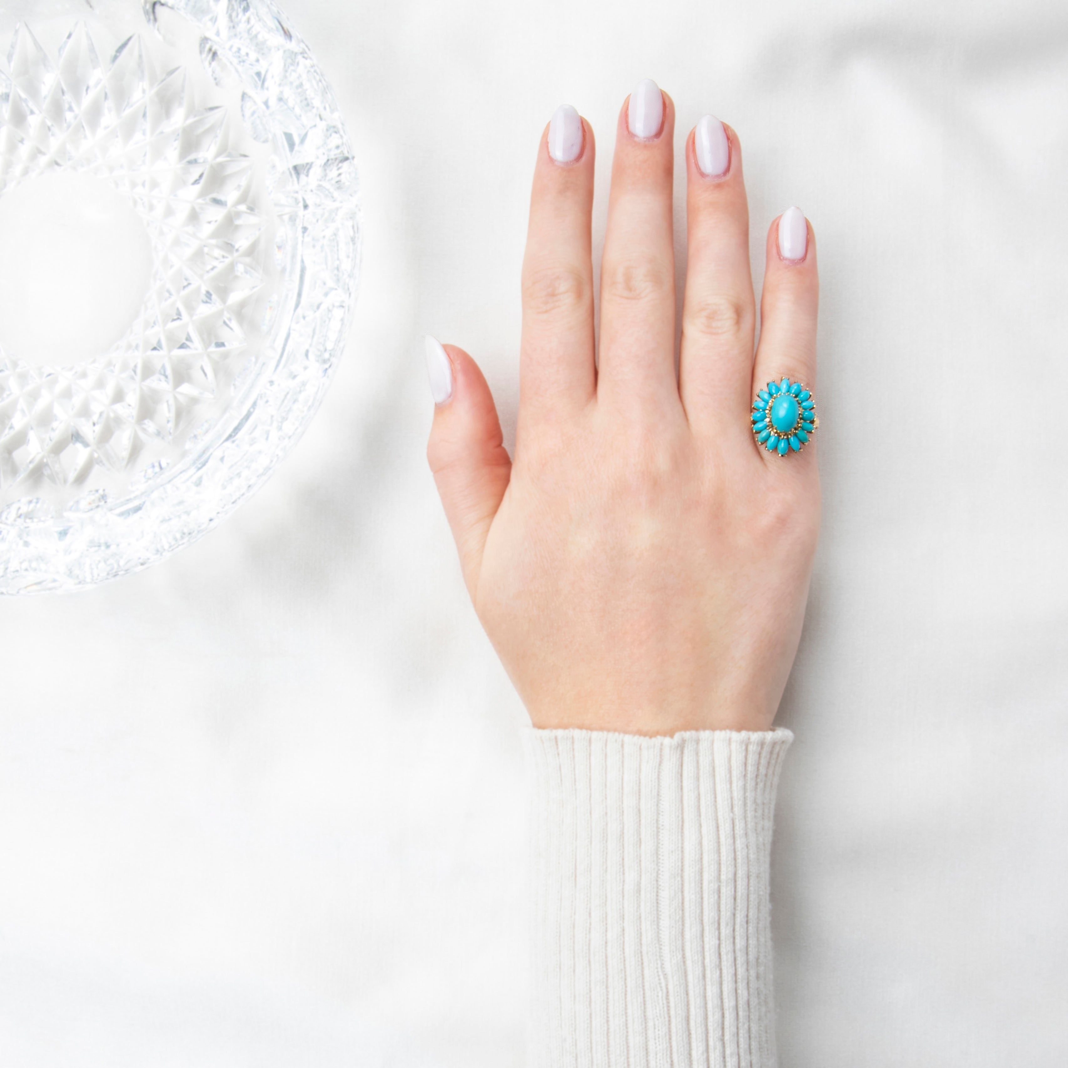 Vintage 18k Yellow Gold 4.68cttw Turquoise Halo Ring 6、mySite、hinf8tx79