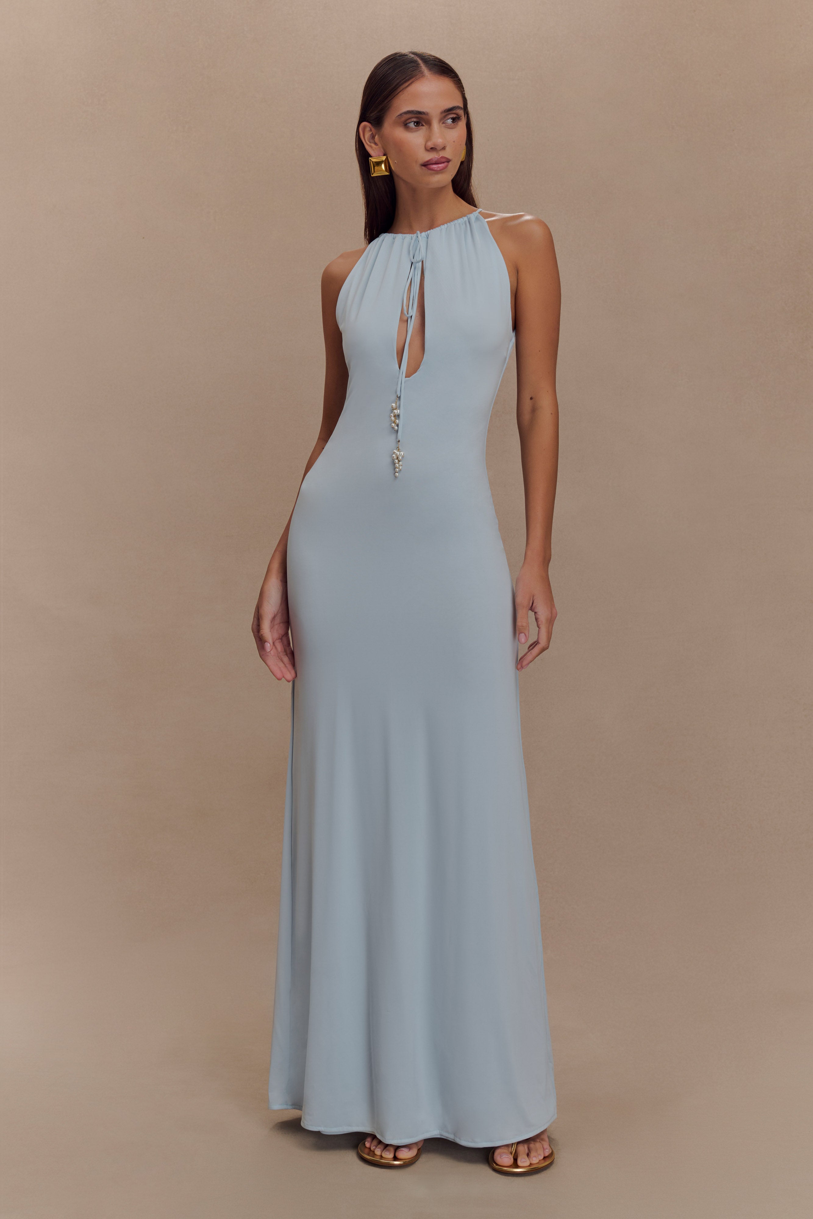 Beryl Slinky Maxi Dress With Pearls - Pale Blue、mySite、solidvoid