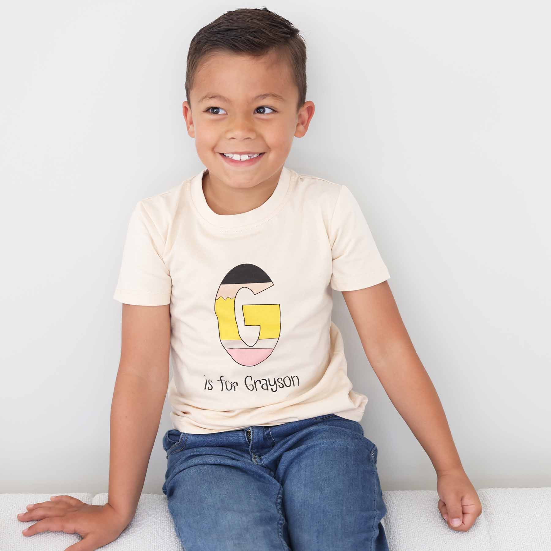  Personalized Pencil Letters Kids Graphic Tee | Natural、mySite、layawaytickets