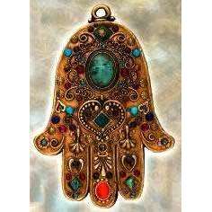 Michal Golan Abalone, Amethyst, Carnelian and Turquoise Wall Hamsa、mySite、topwebapps