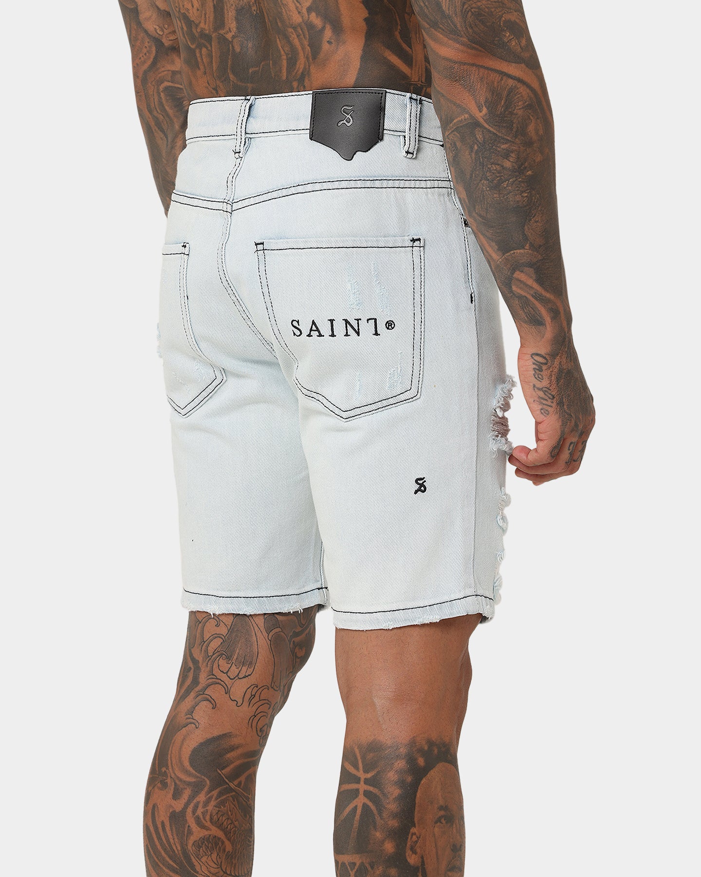 Saint Morta Destroyer Distressed Shorts Ice Blue、mySite、zt4zffjzw