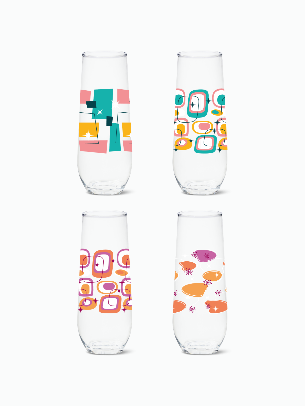 Mid-Century Retro Pattern - RESERVE 9oz Stemless Champagne Tritan Copolyester Glass、mySite、camillekostekn