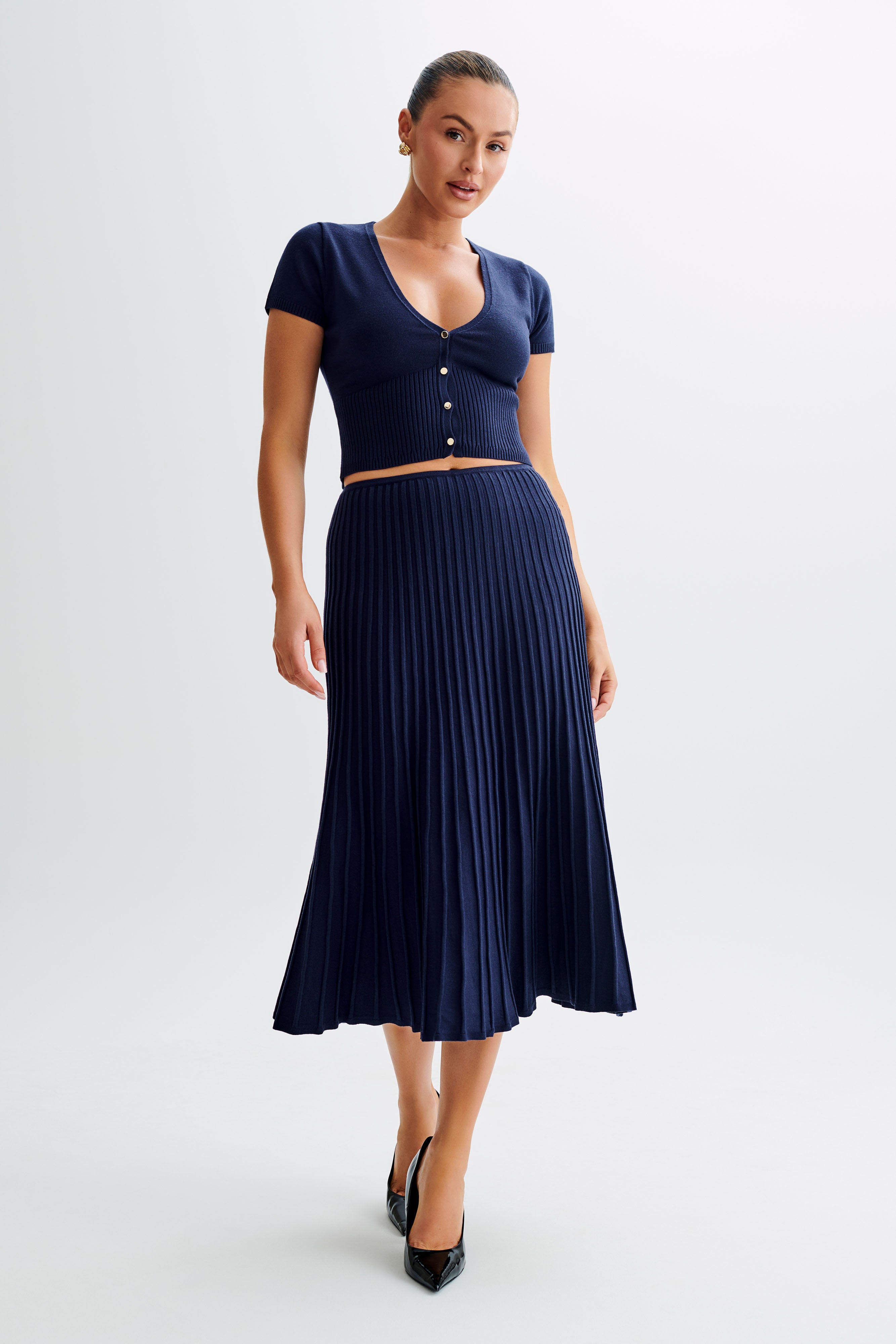 Jolene Rib Knit Midi Skirt - Navy、mySite、solidvoid