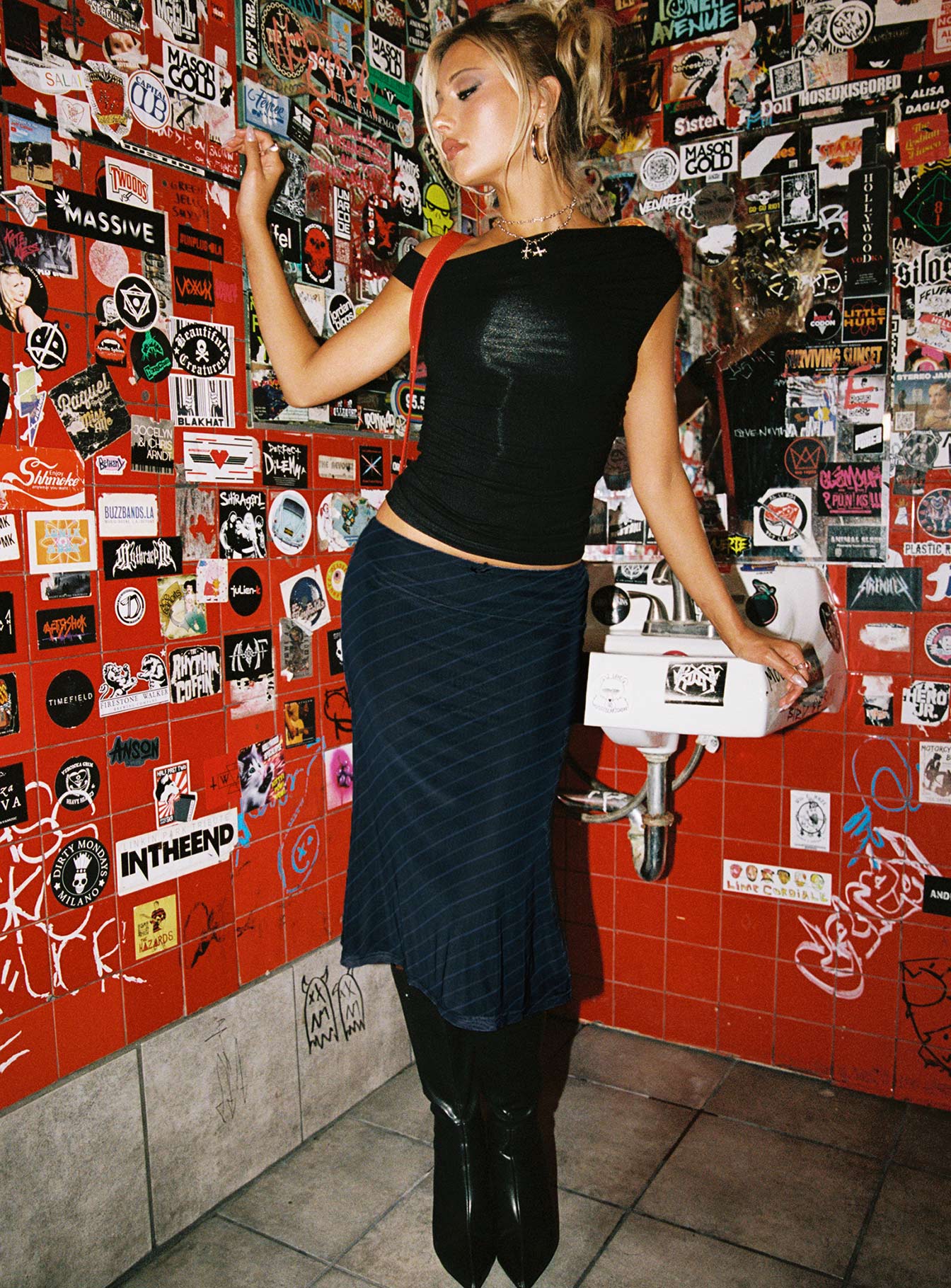 Quincey Bias Cut Midi Skirt Navy、mySite、solidvoid