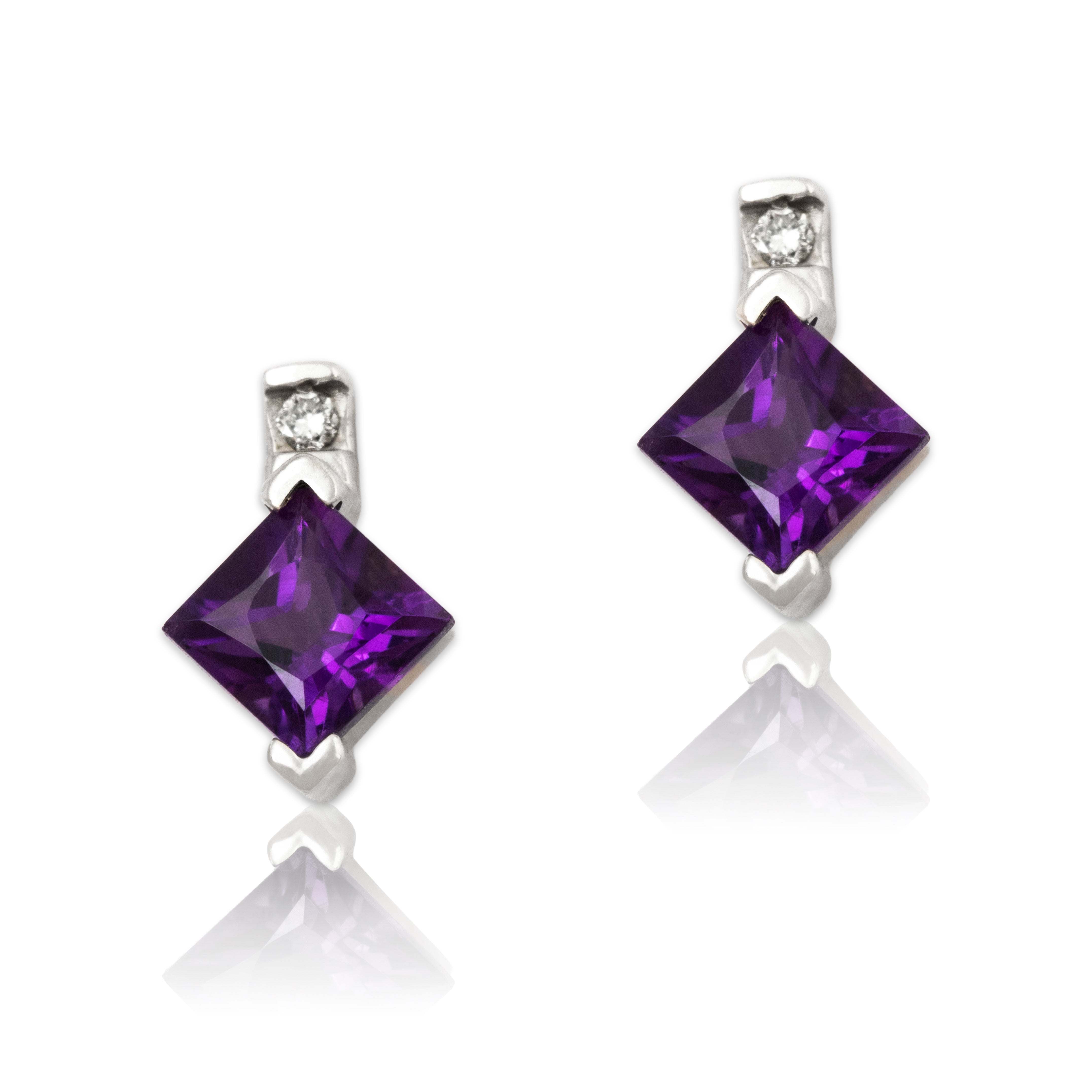Vintage 10k White Gold 1.14cttw Amethyst Diamond Modernist Stud Earrings、mySite、hinf8tx79