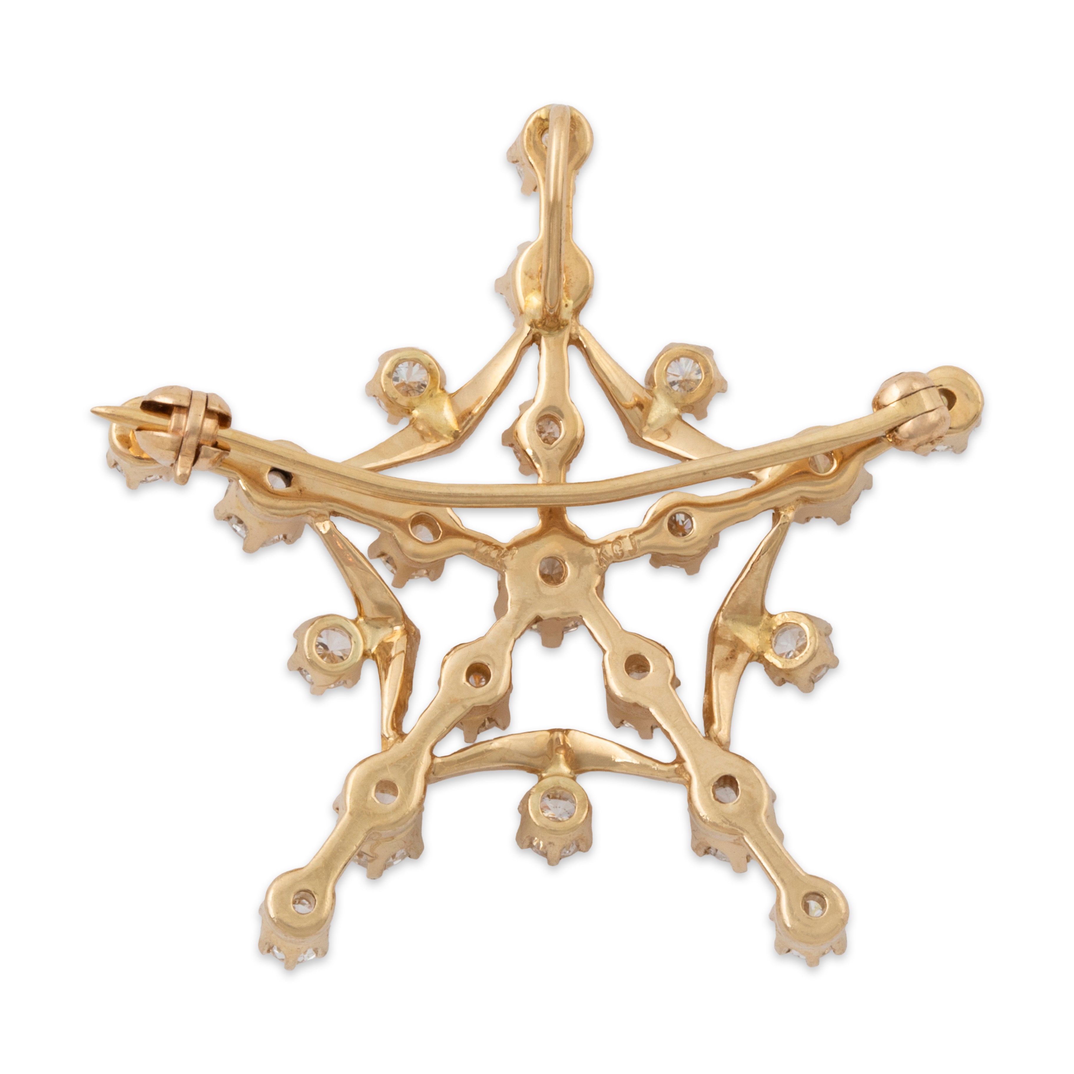 Vintage Large 14k Yellow Gold 1.55cttw Diamond Brilliant Star Pendant / Pin、mySite、hinf8tx79