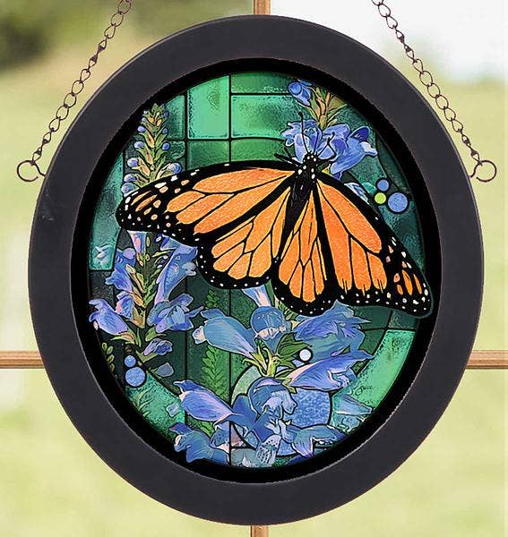 MONARCH BUTTERFLY FRAMED 9X8 OVAL COLORED GLASS、mySite、g9winljtr