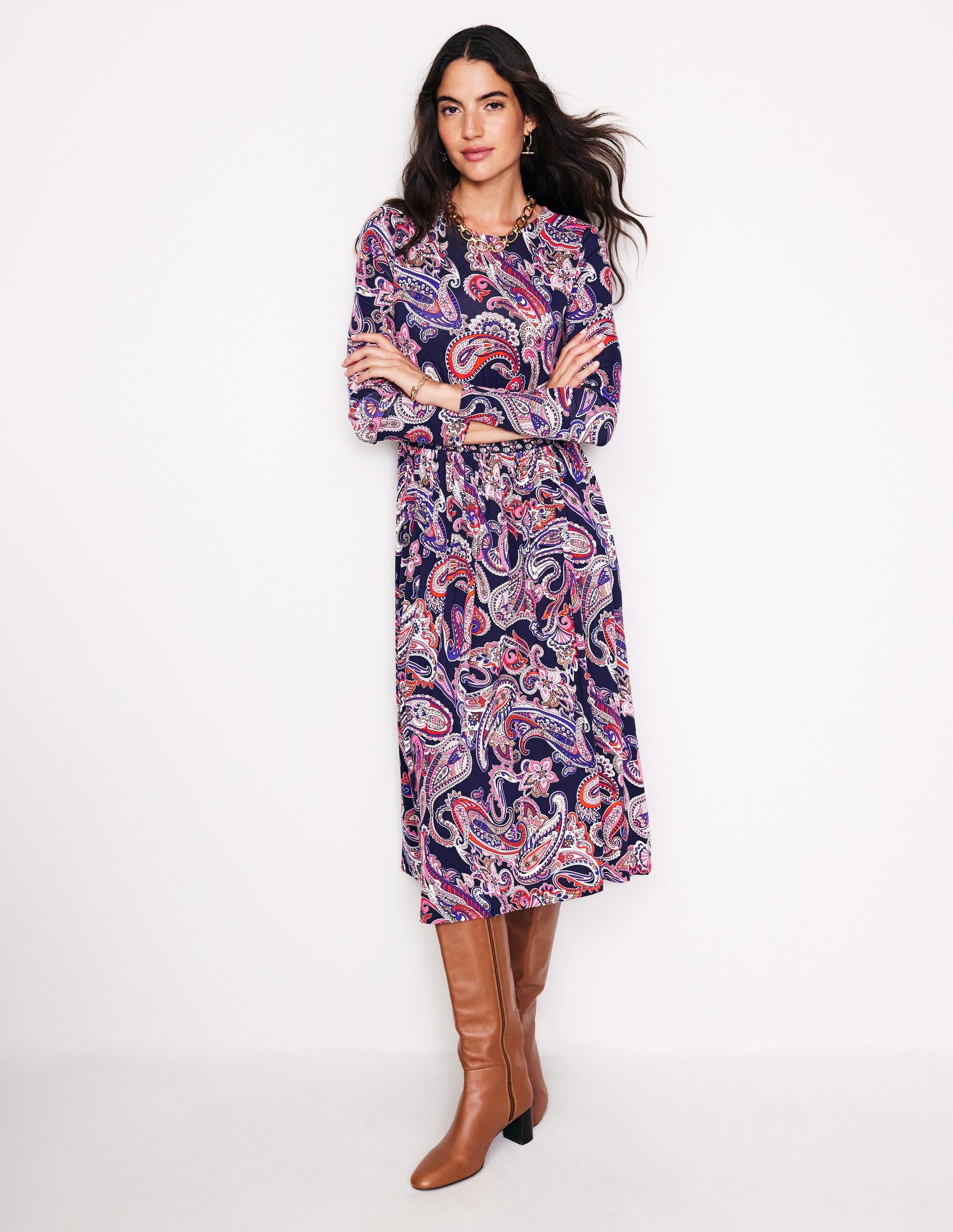  Thea Long Sleeve Jersey Dress-Multi, Opulent Paisley、mySite、ashleygrahame